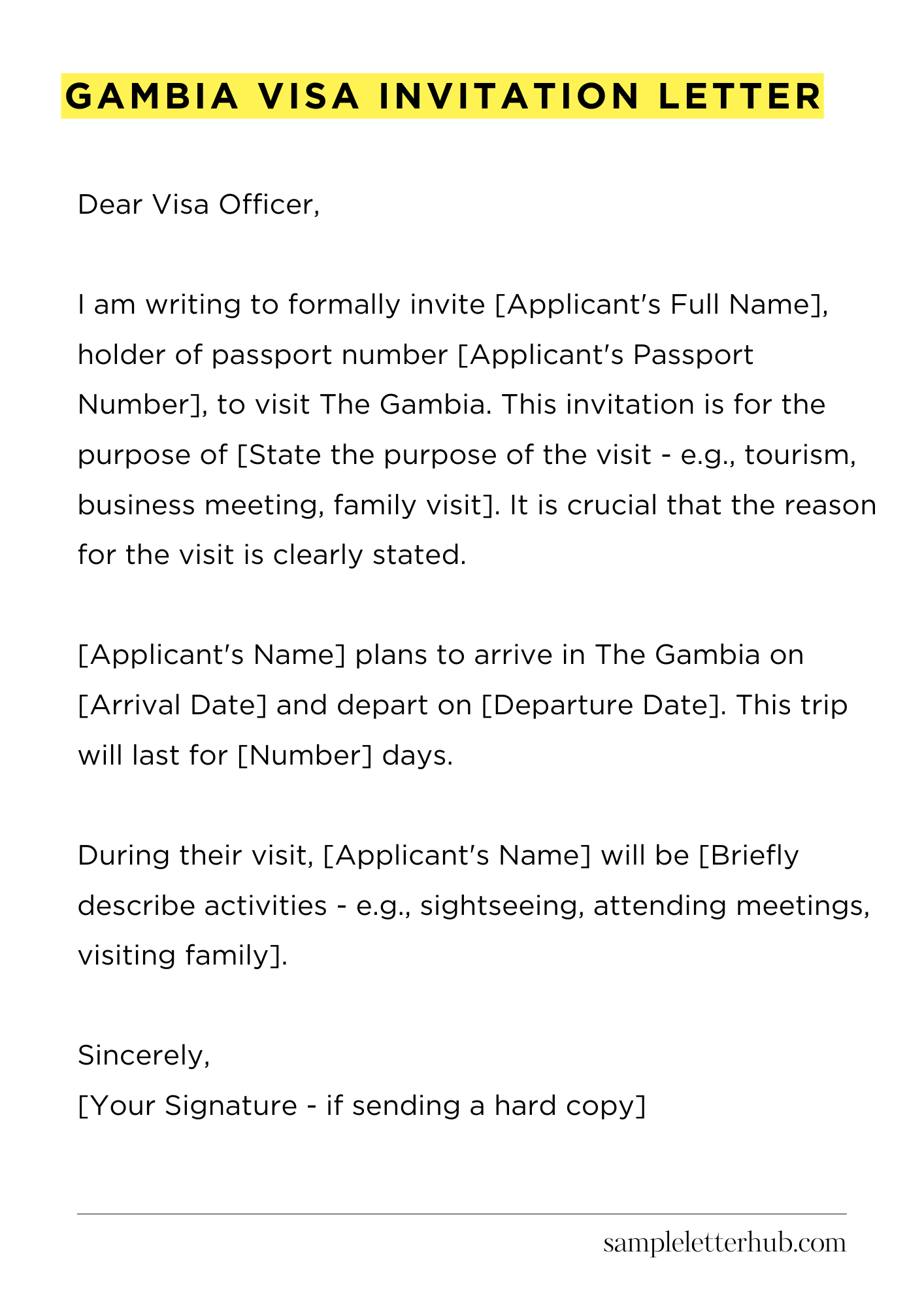 Gambia Visa Invitation Letter