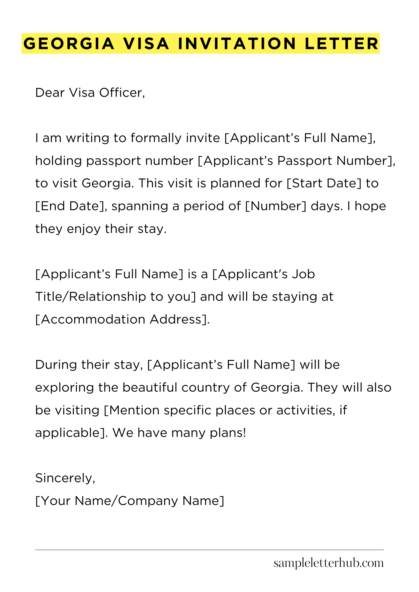 Georgia Visa Invitation Letter