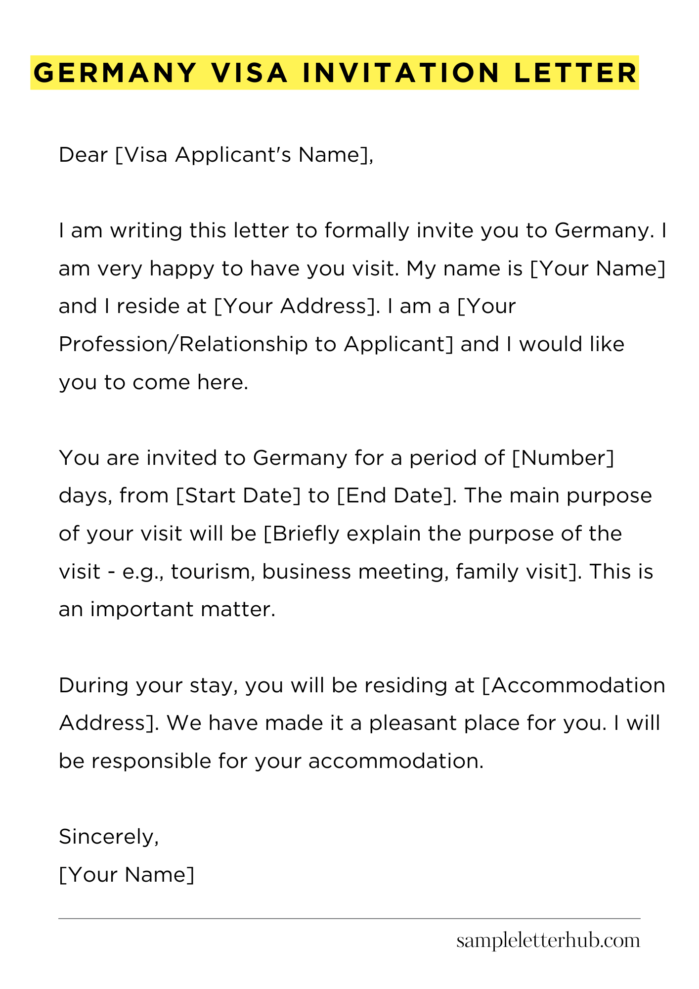 Germany Visa Invitation Letter