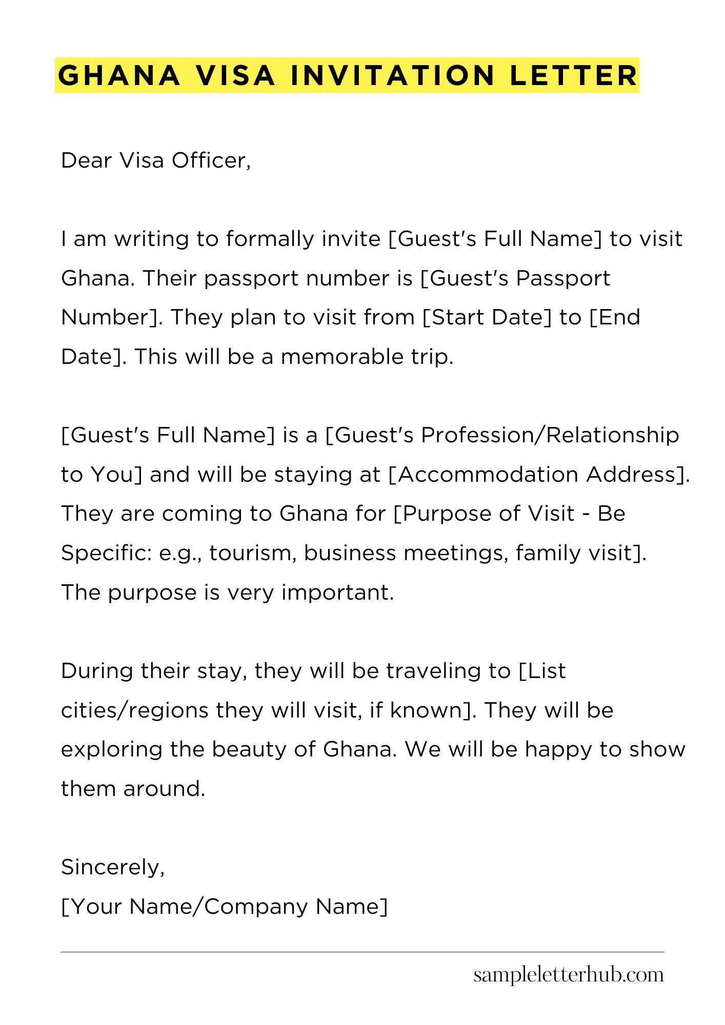 Ghana Visa Invitation Letter