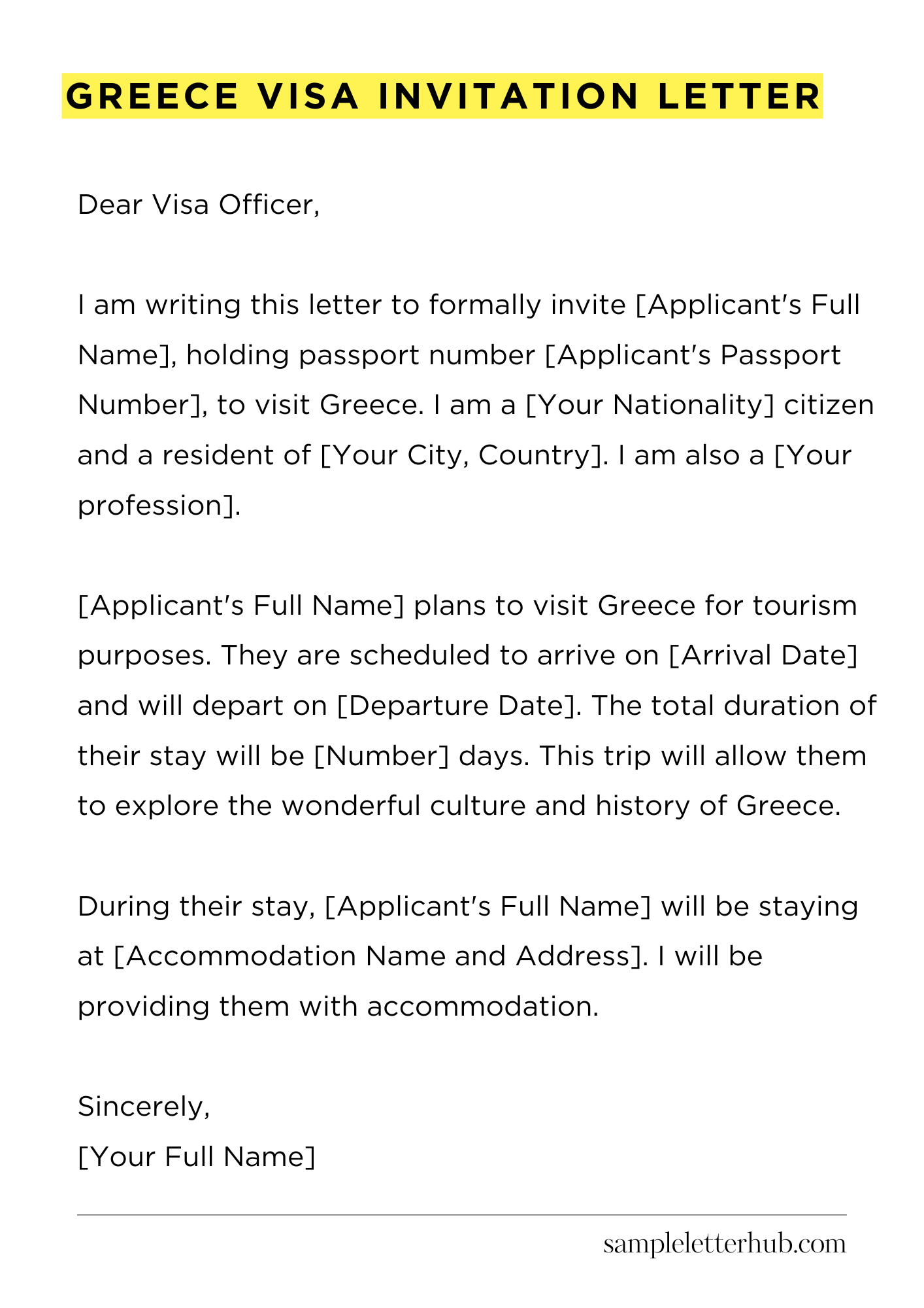 Greece Visa Invitation Letter
