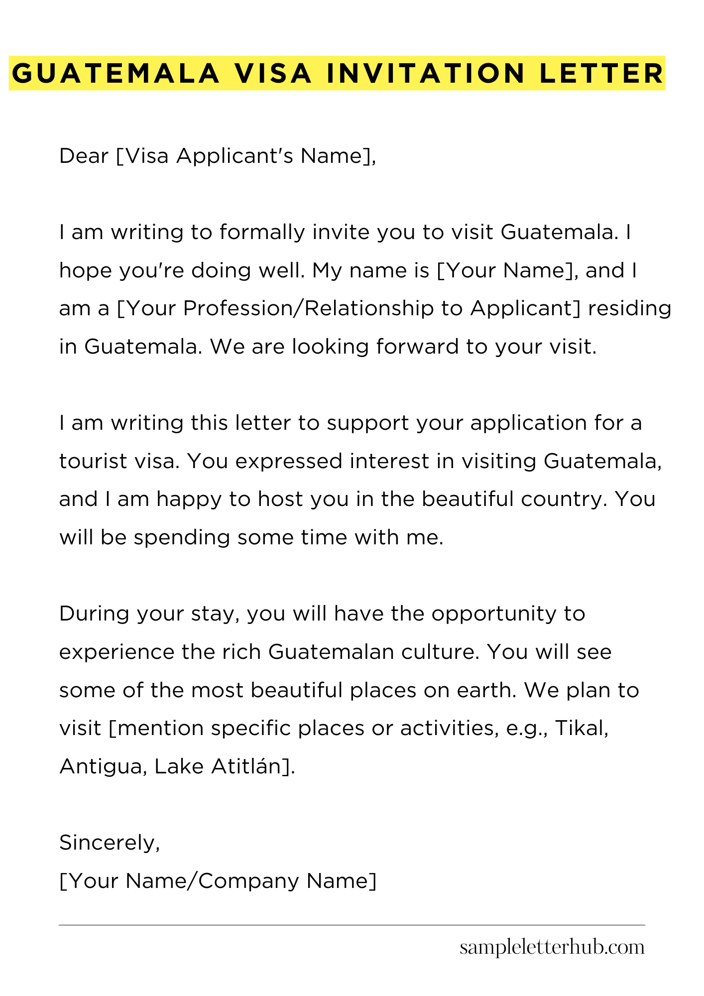 Guatemala Visa Invitation Letter