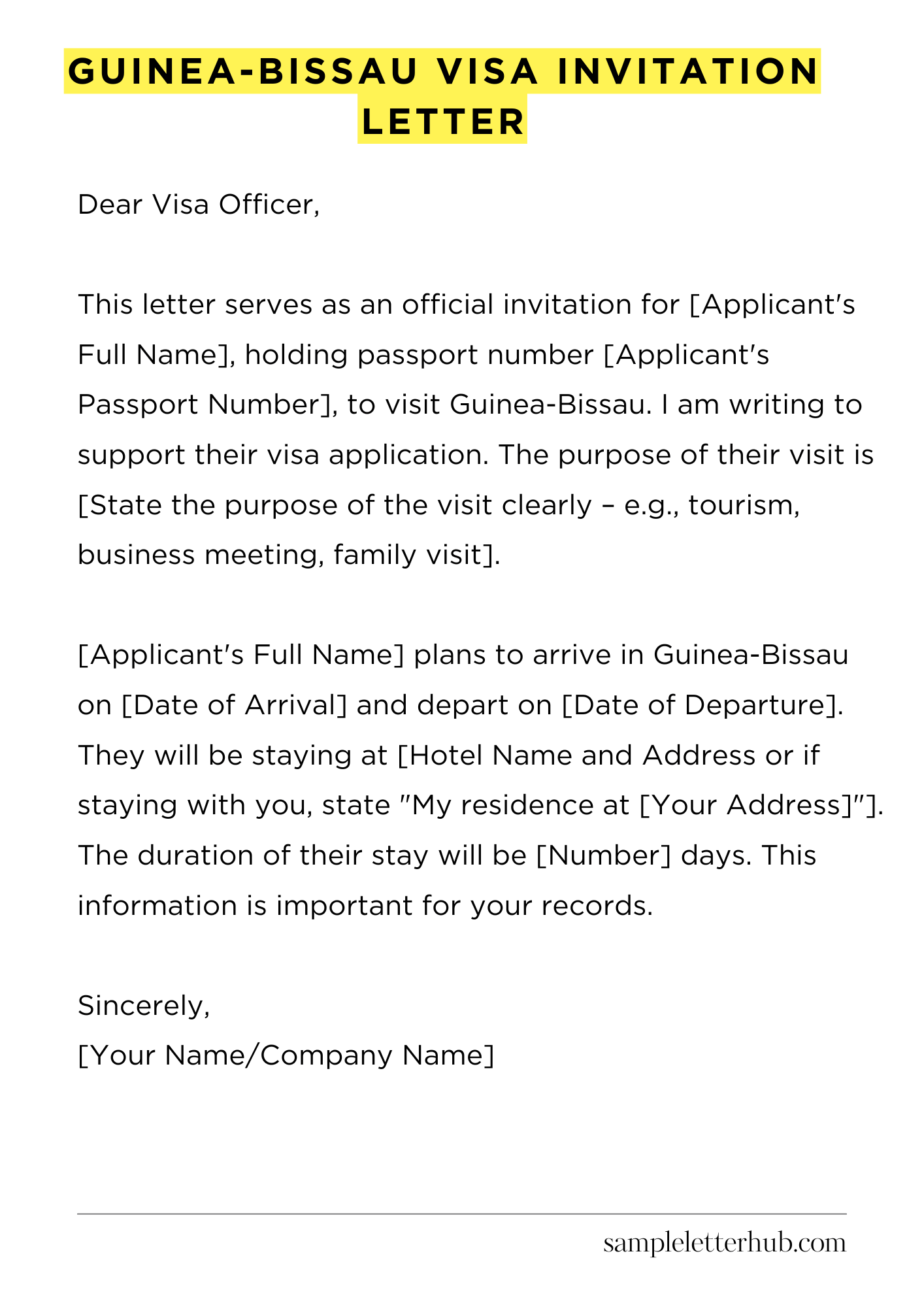 Guinea-Bissau Visa Invitation Letter