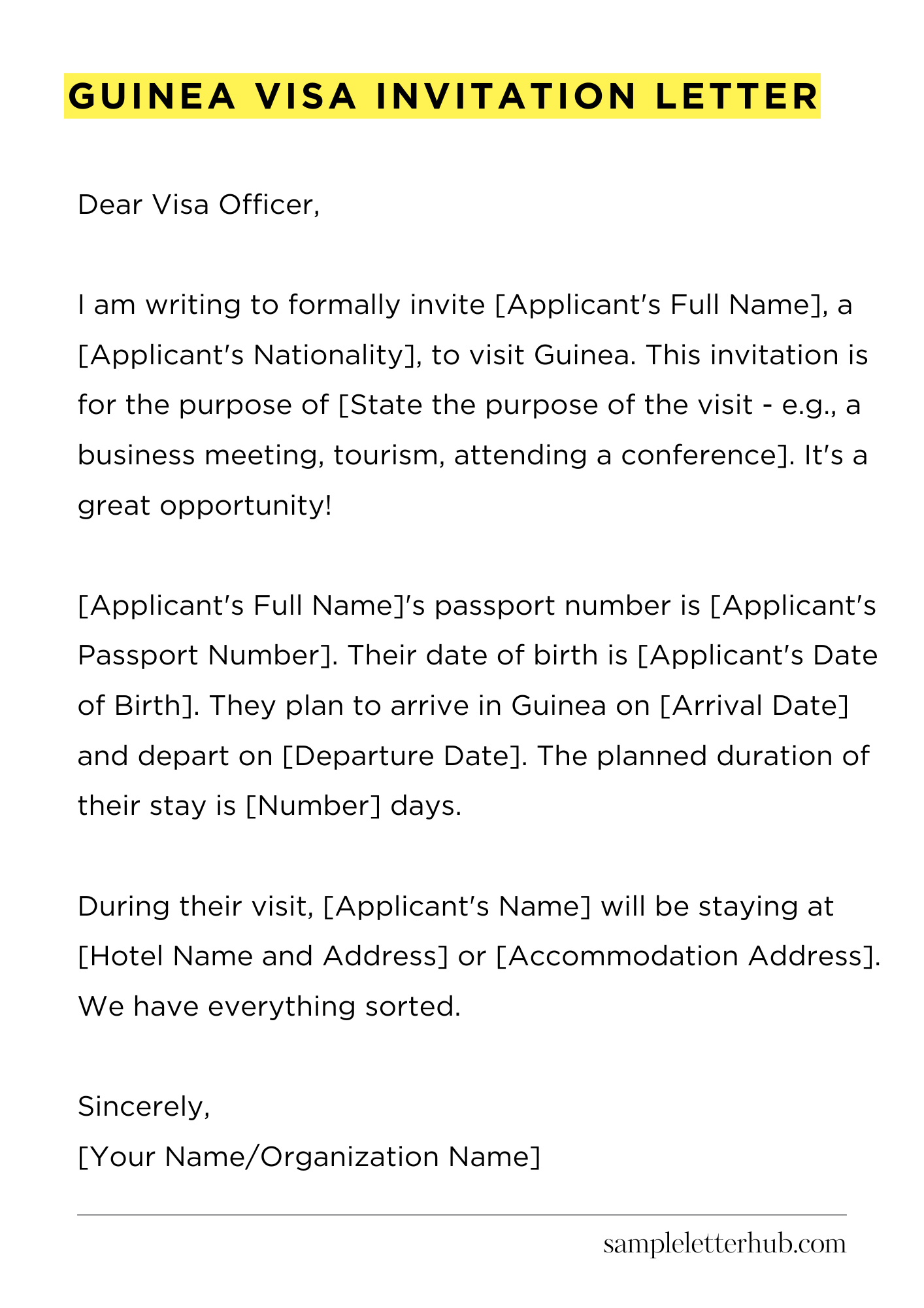 Guinea Visa Invitation Letter