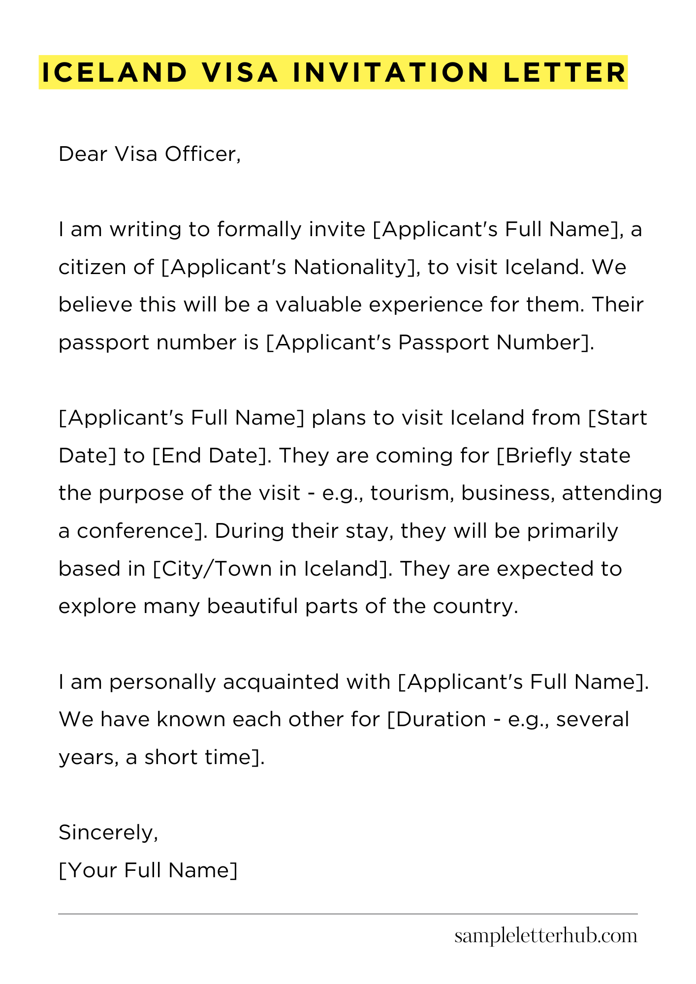 Iceland Visa Invitation Letter