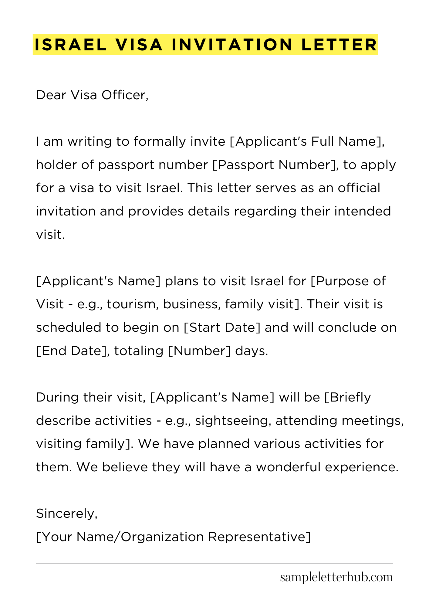 Israel Visa Invitation Letter