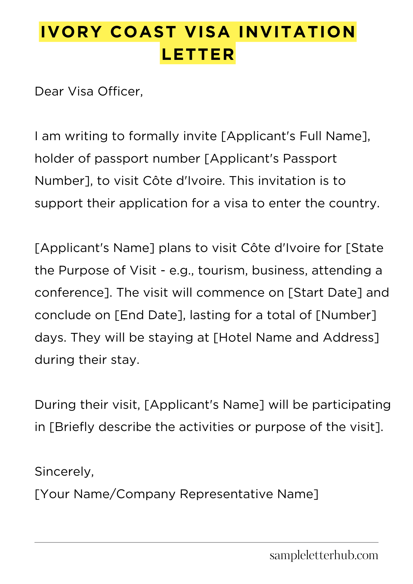 Ivory Coast Visa Invitation Letter