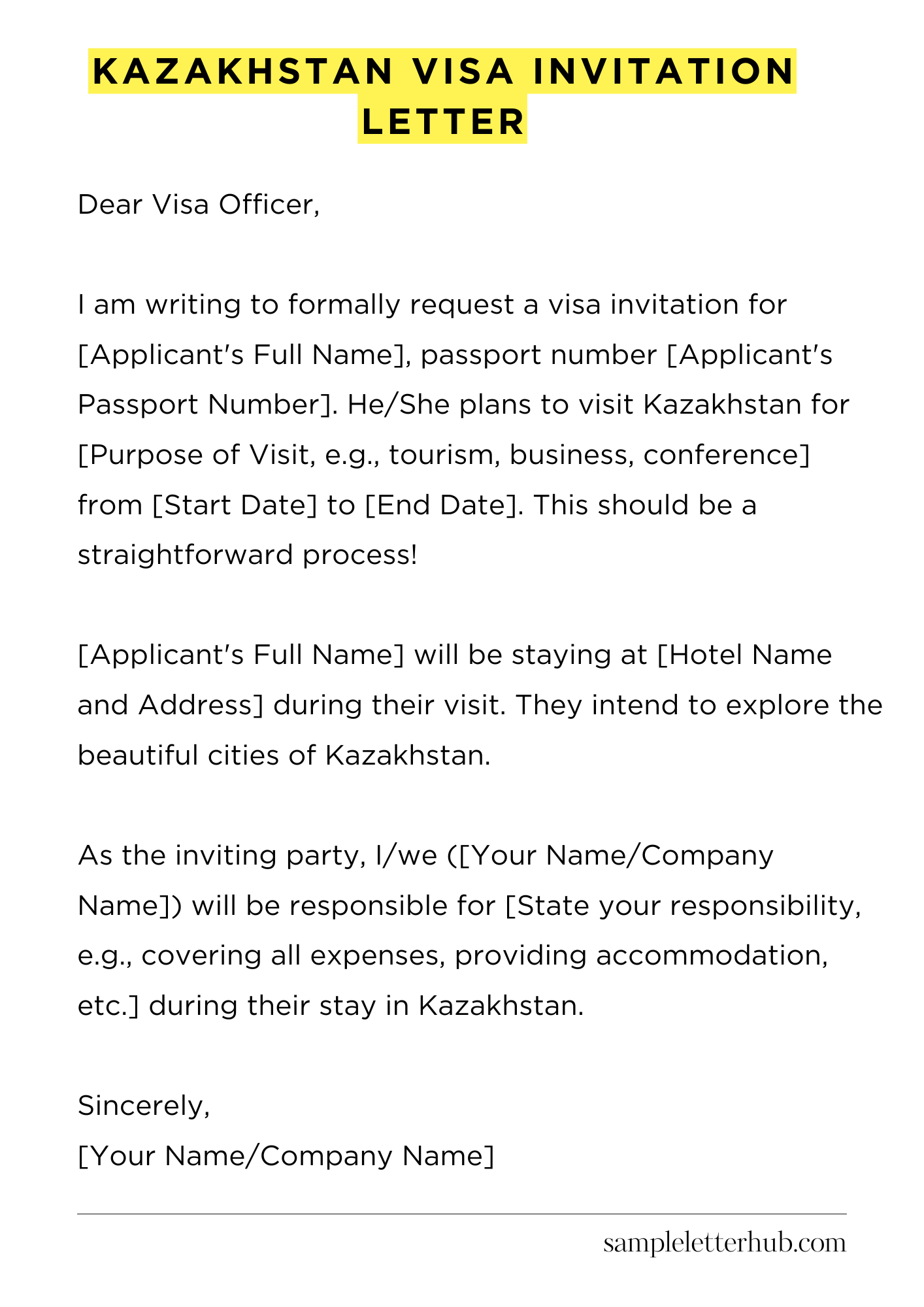 Kazakhstan Visa Invitation Letter