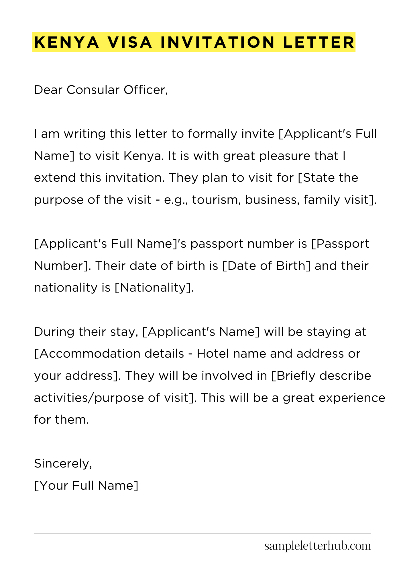 Kenya Visa Invitation Letter