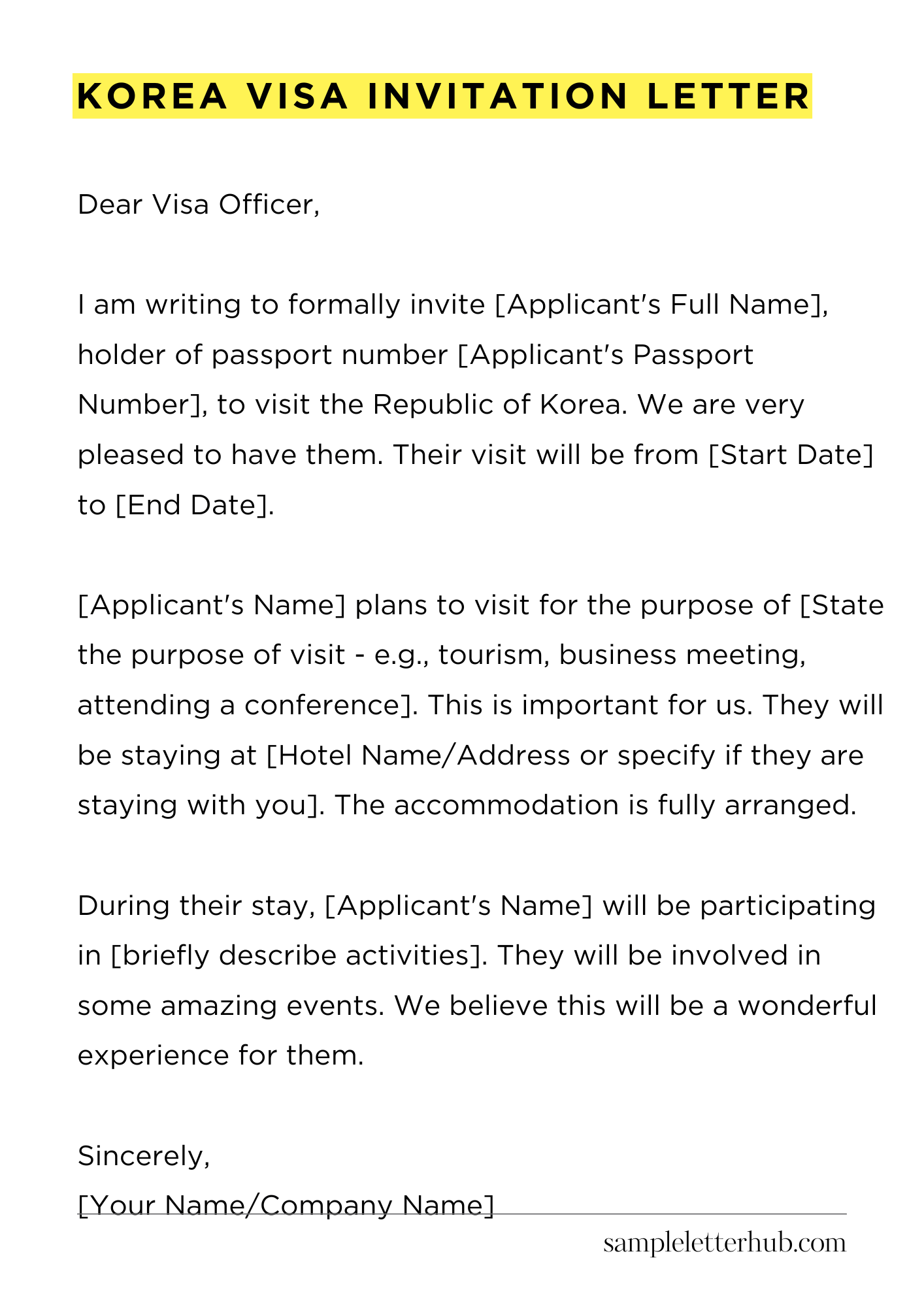 Korea Visa Invitation Letter