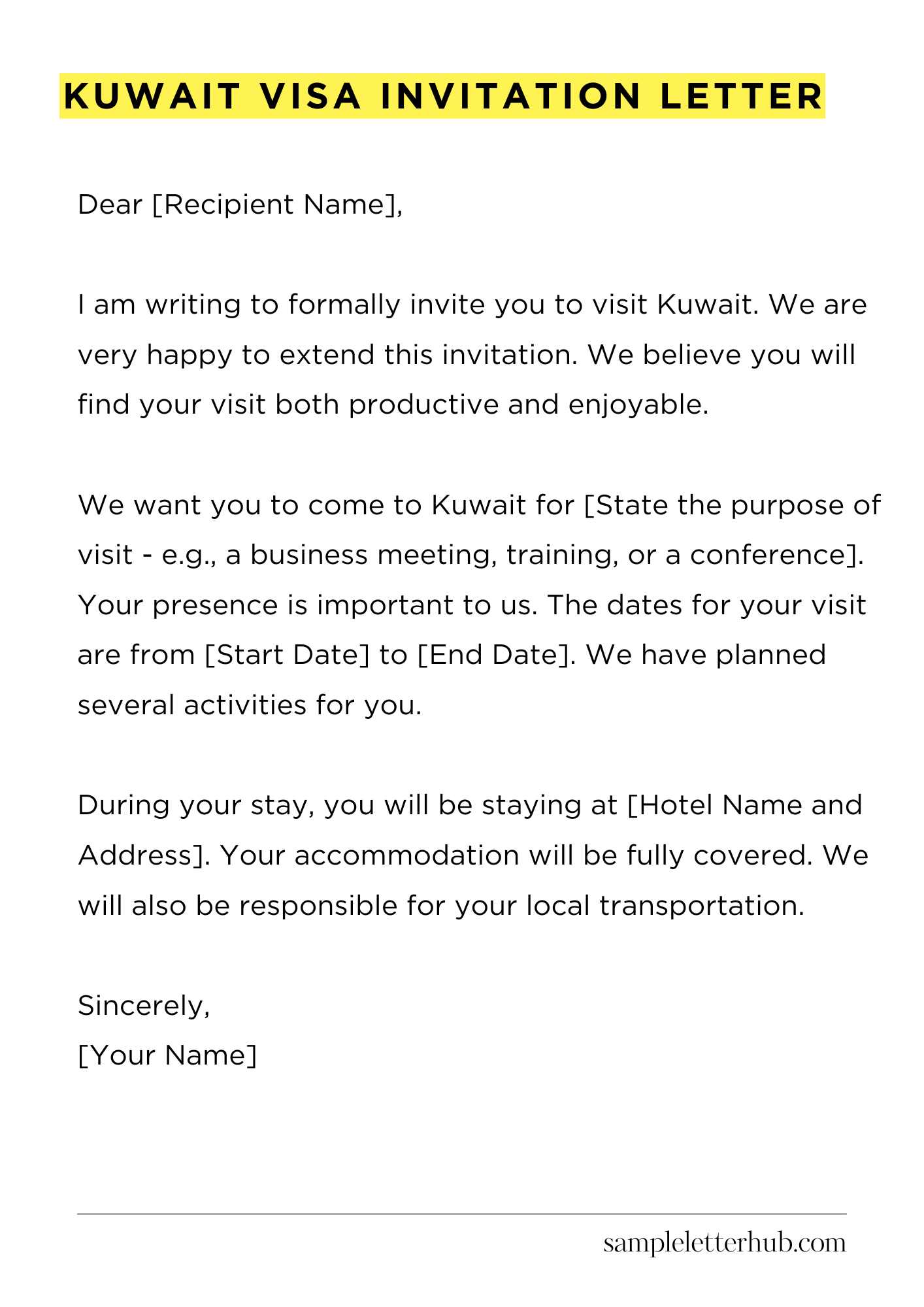 Kuwait Visa Invitation Letter