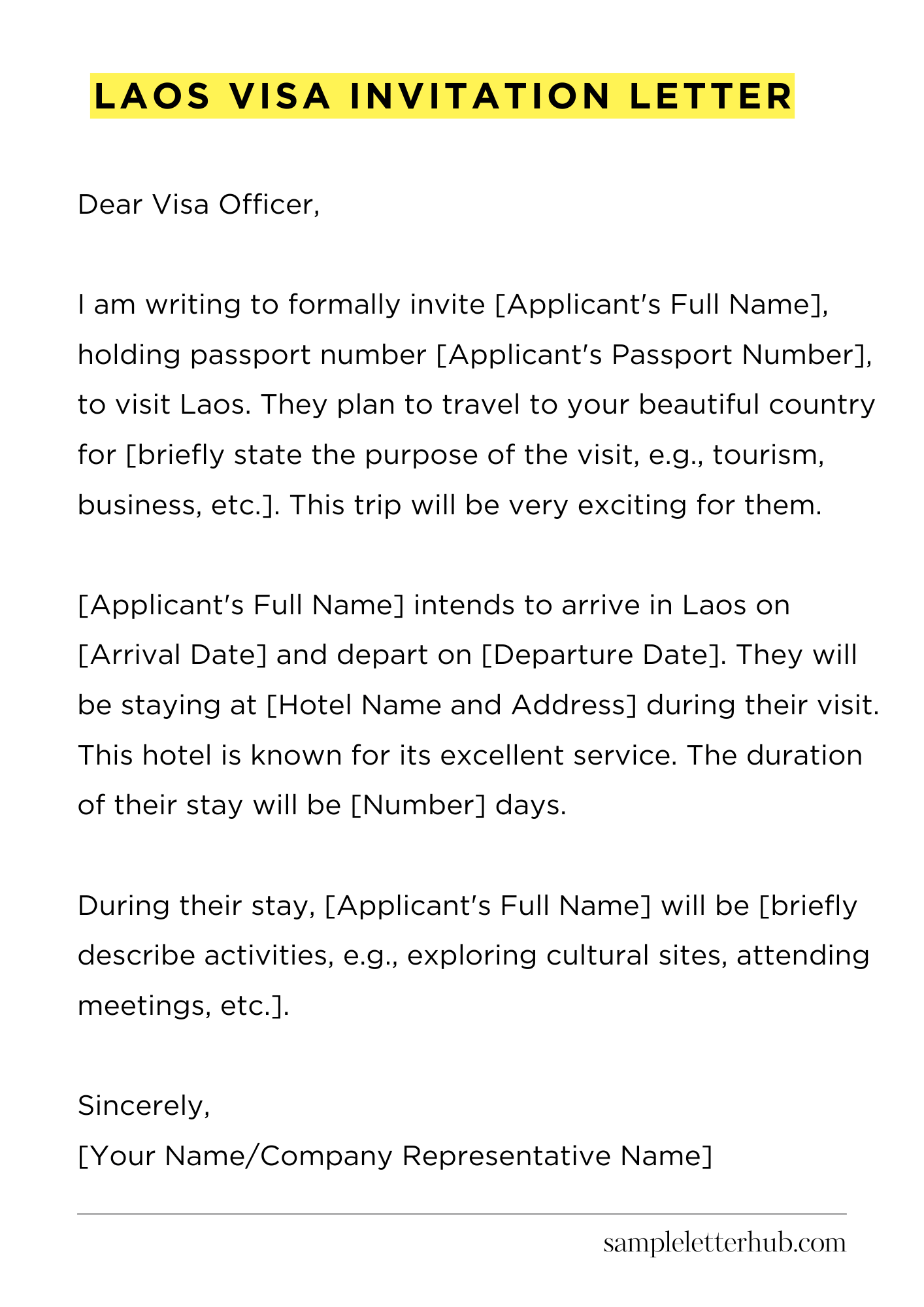 Laos Visa Invitation Letter