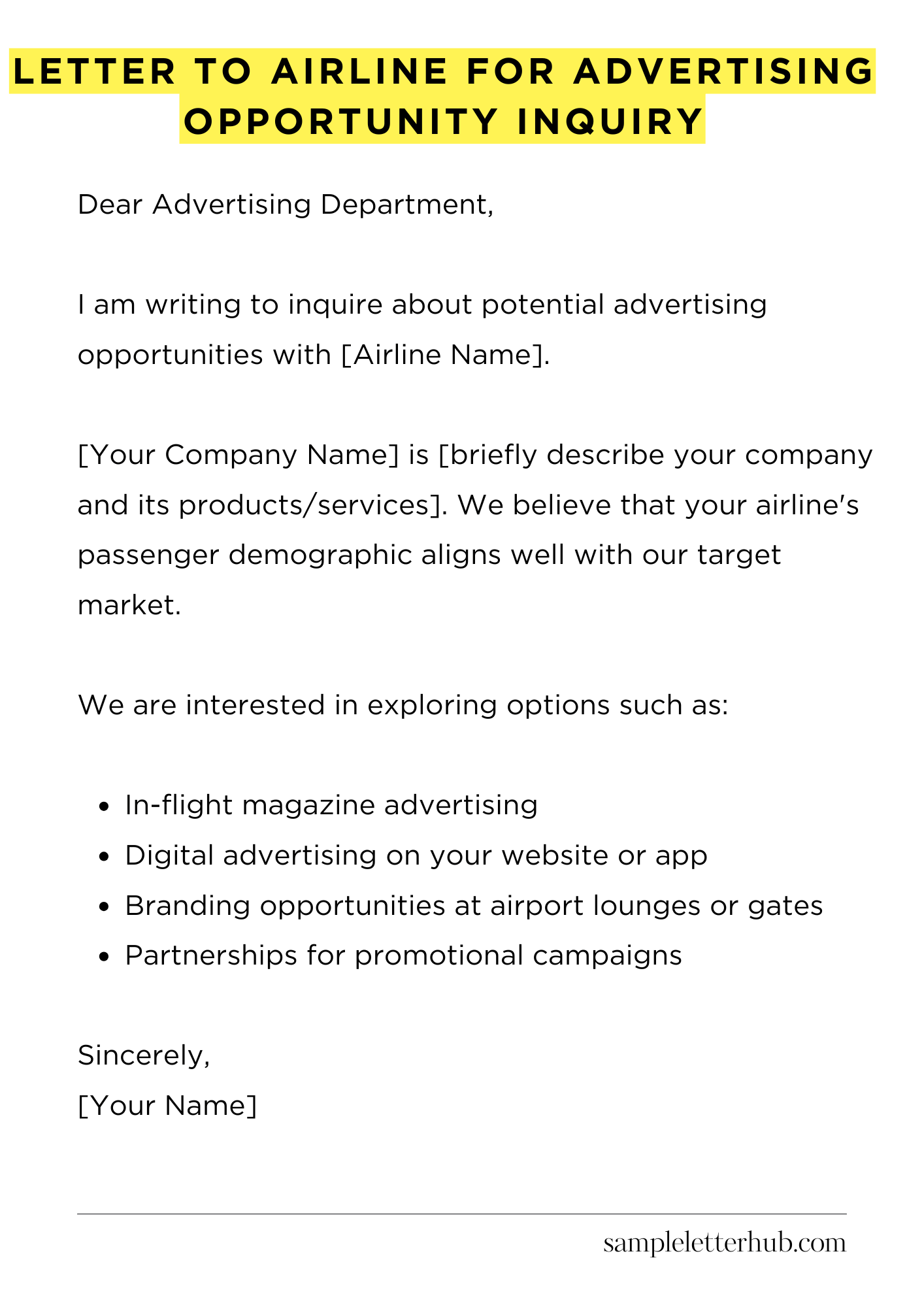 Letter To Airline For Advertising Opportunity Inquiry