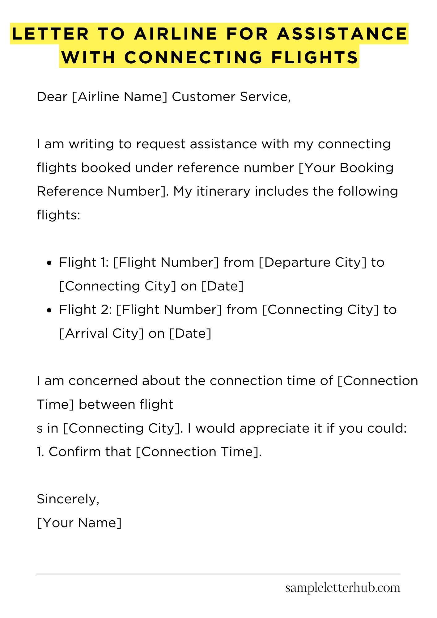 Letter To Airline For Assistance With Connecting Flights