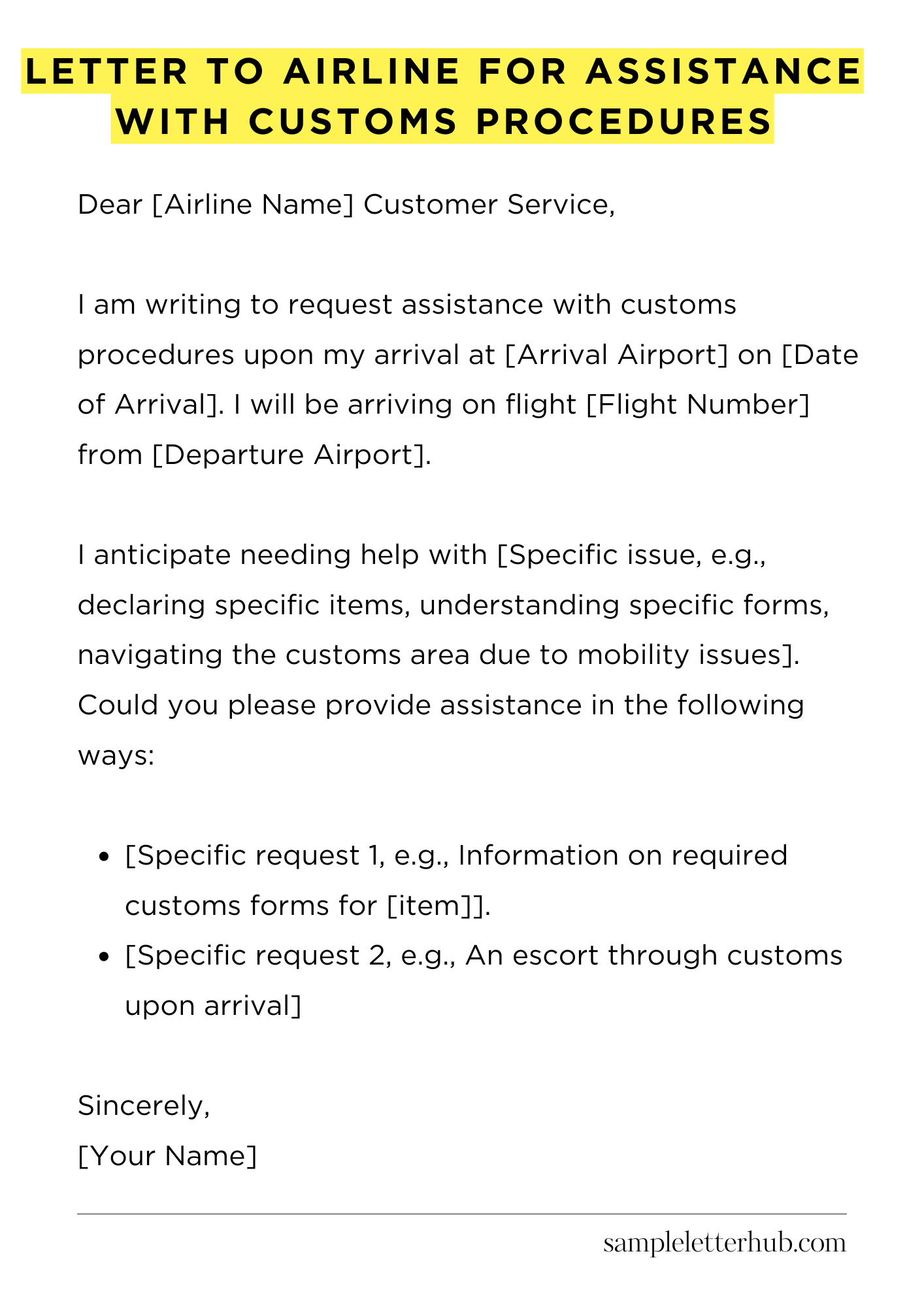 Letter To Airline For Assistance With Customs Procedures