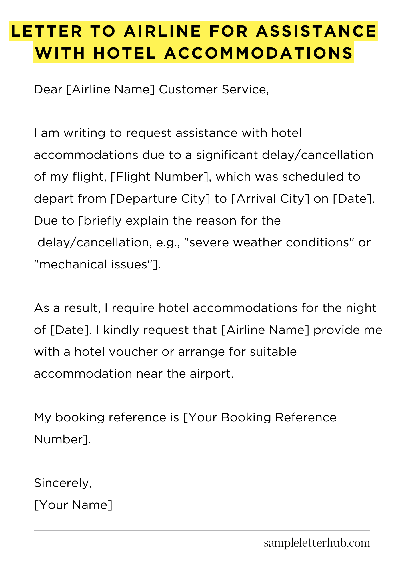 Letter To Airline For Assistance With Hotel Accommodations