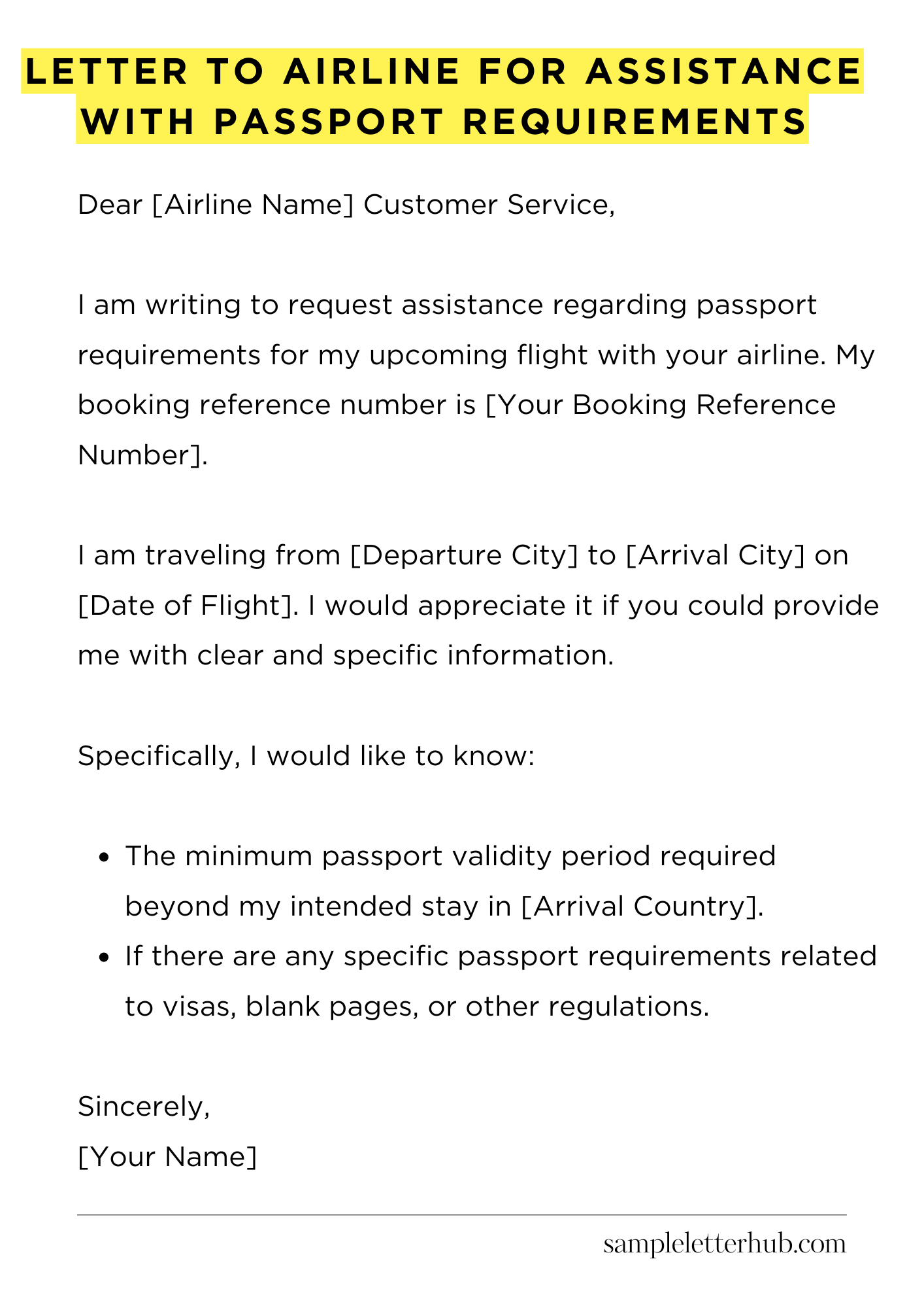 Letter To Airline For Assistance With Passport Requirements