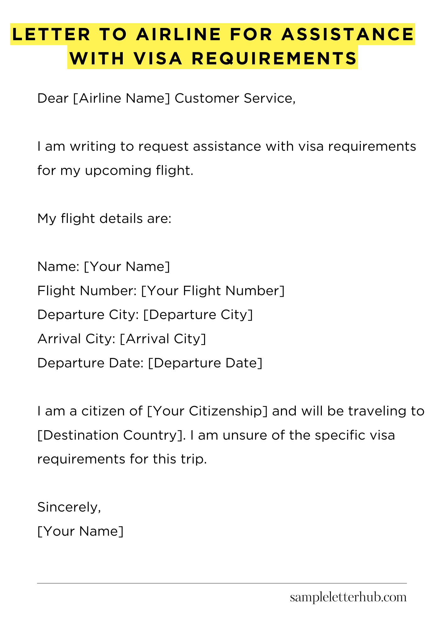 Letter To Airline For Assistance With Visa Requirements