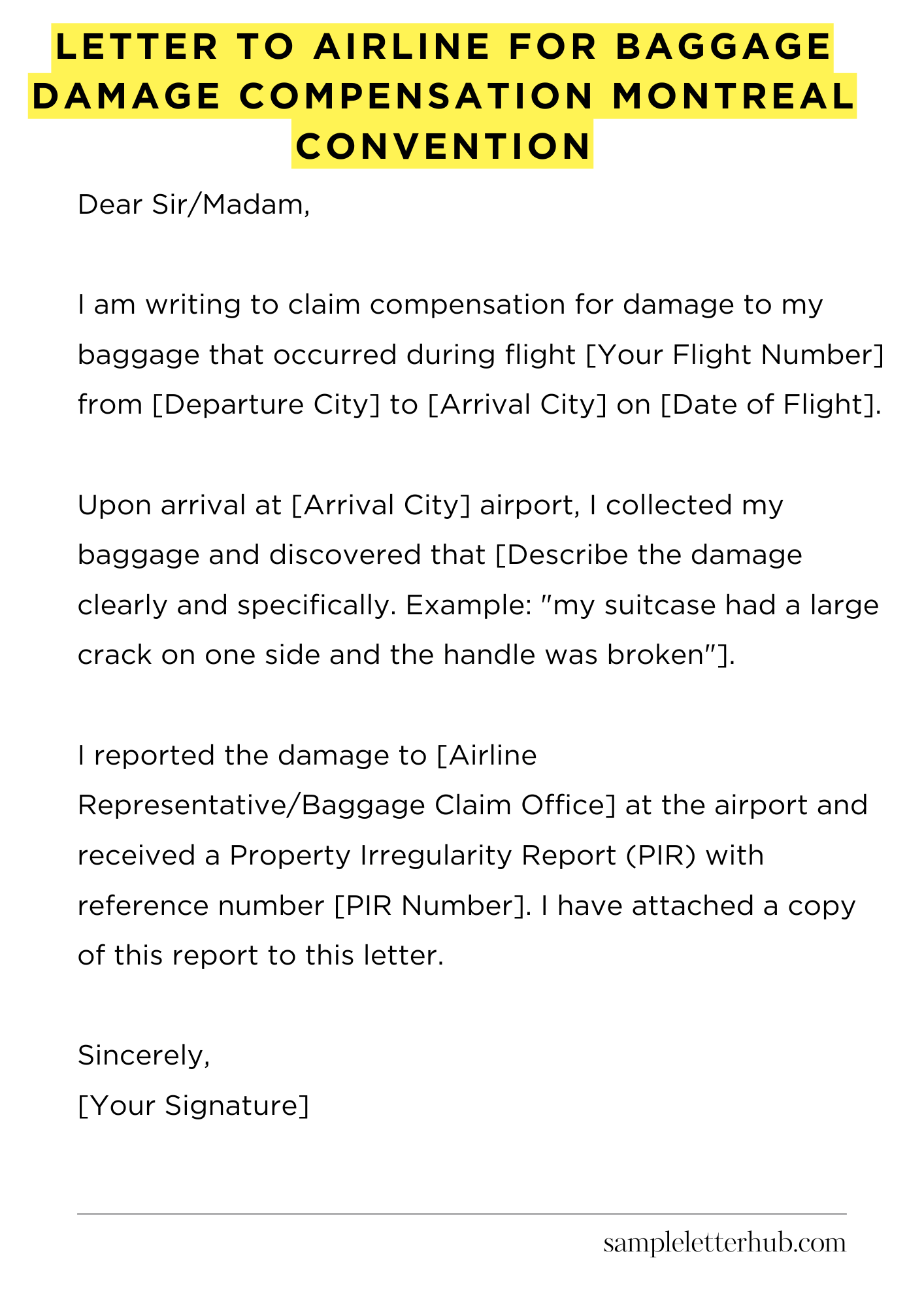 Letter To Airline For Baggage Damage Compensation Montreal Convention
