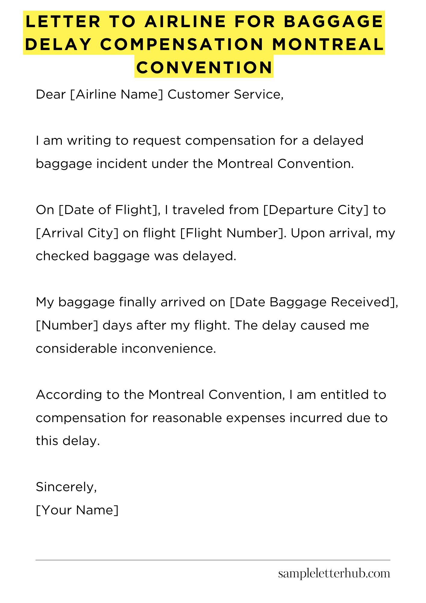 Letter To Airline For Baggage Delay Compensation Montreal Convention