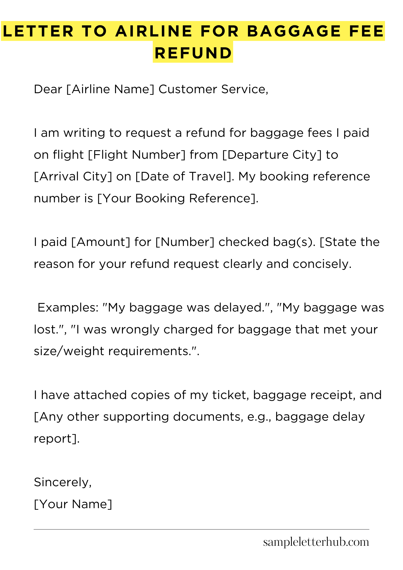 Letter To Airline For Baggage Fee Refund