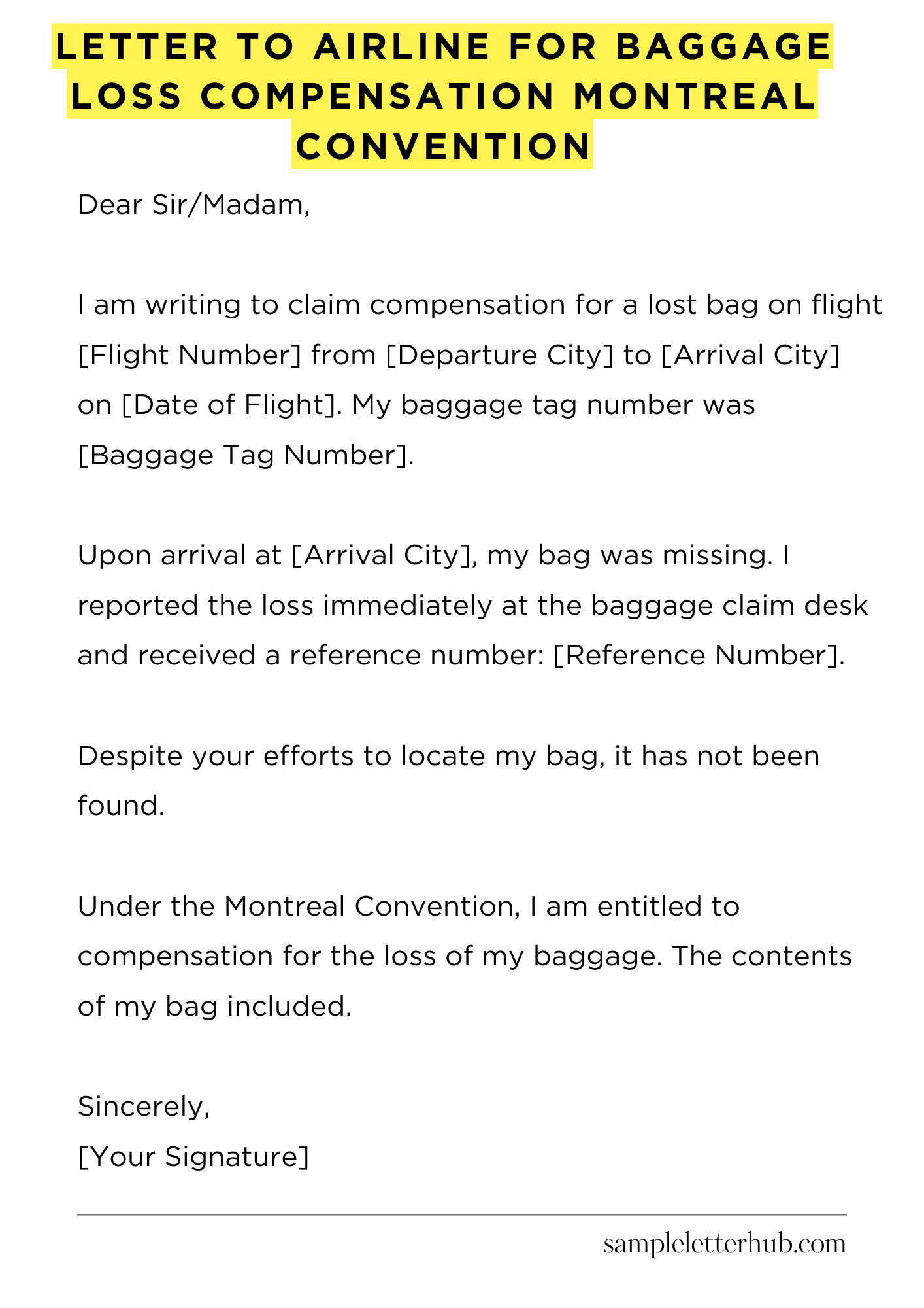 Letter To Airline For Baggage Loss Compensation Montreal Convention