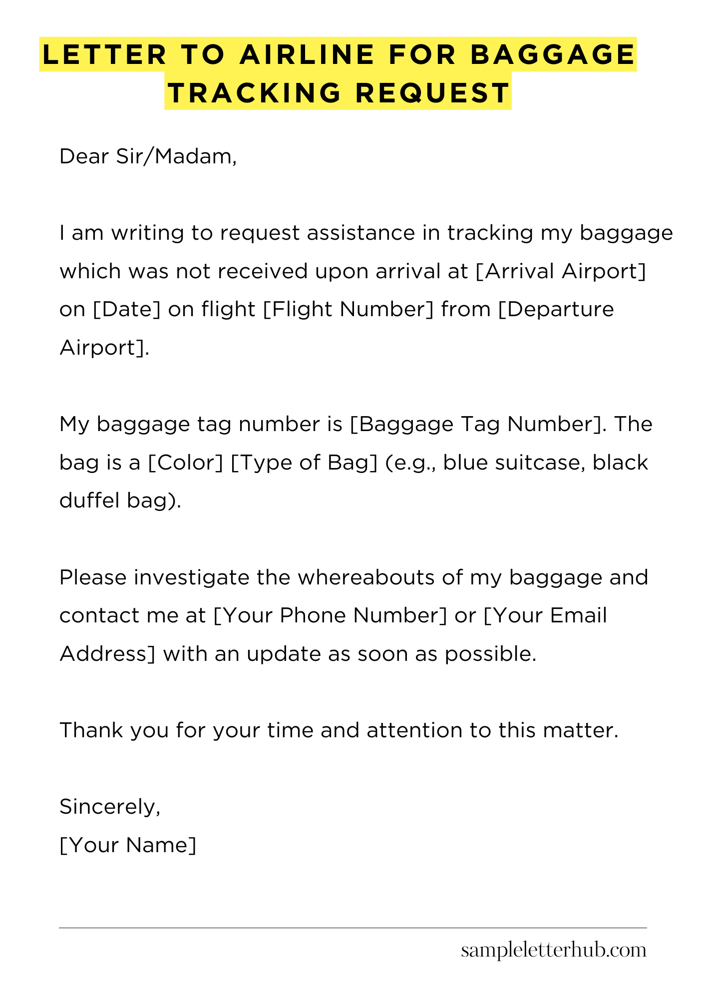 Letter To Airline For Baggage Tracking Request