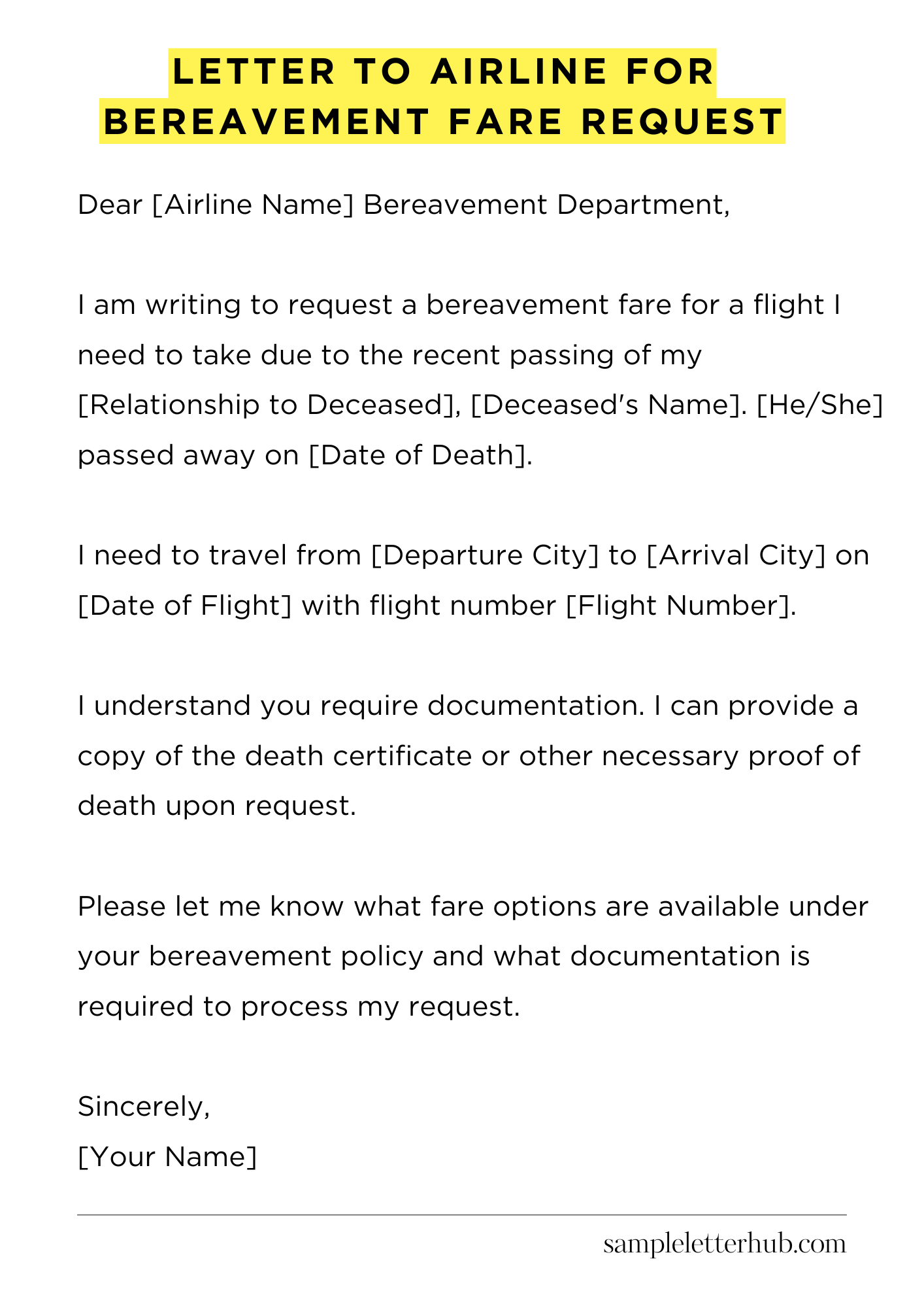 Letter To Airline For Bereavement Fare Request