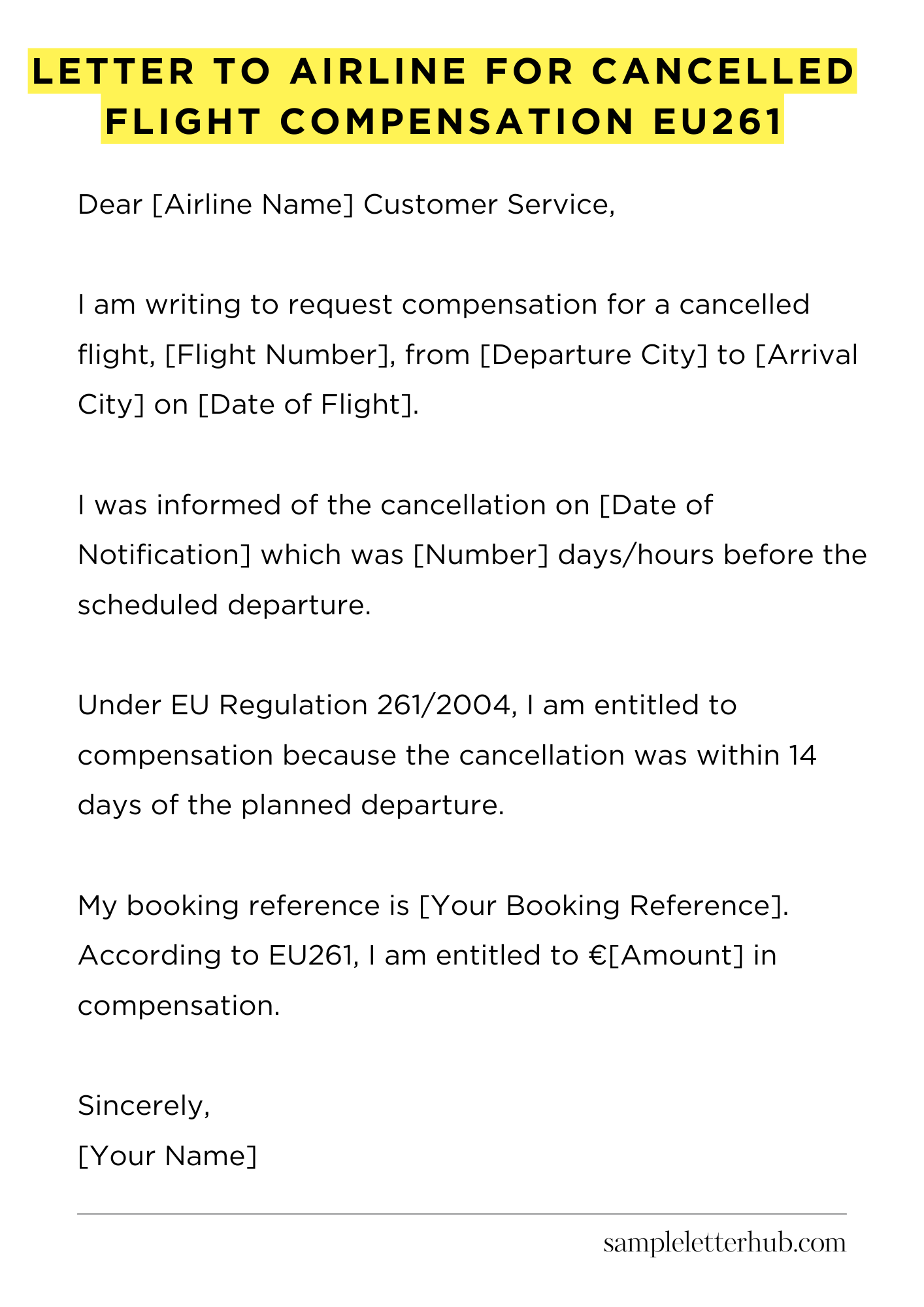 Letter To Airline For Cancelled Flight Compensation Eu261