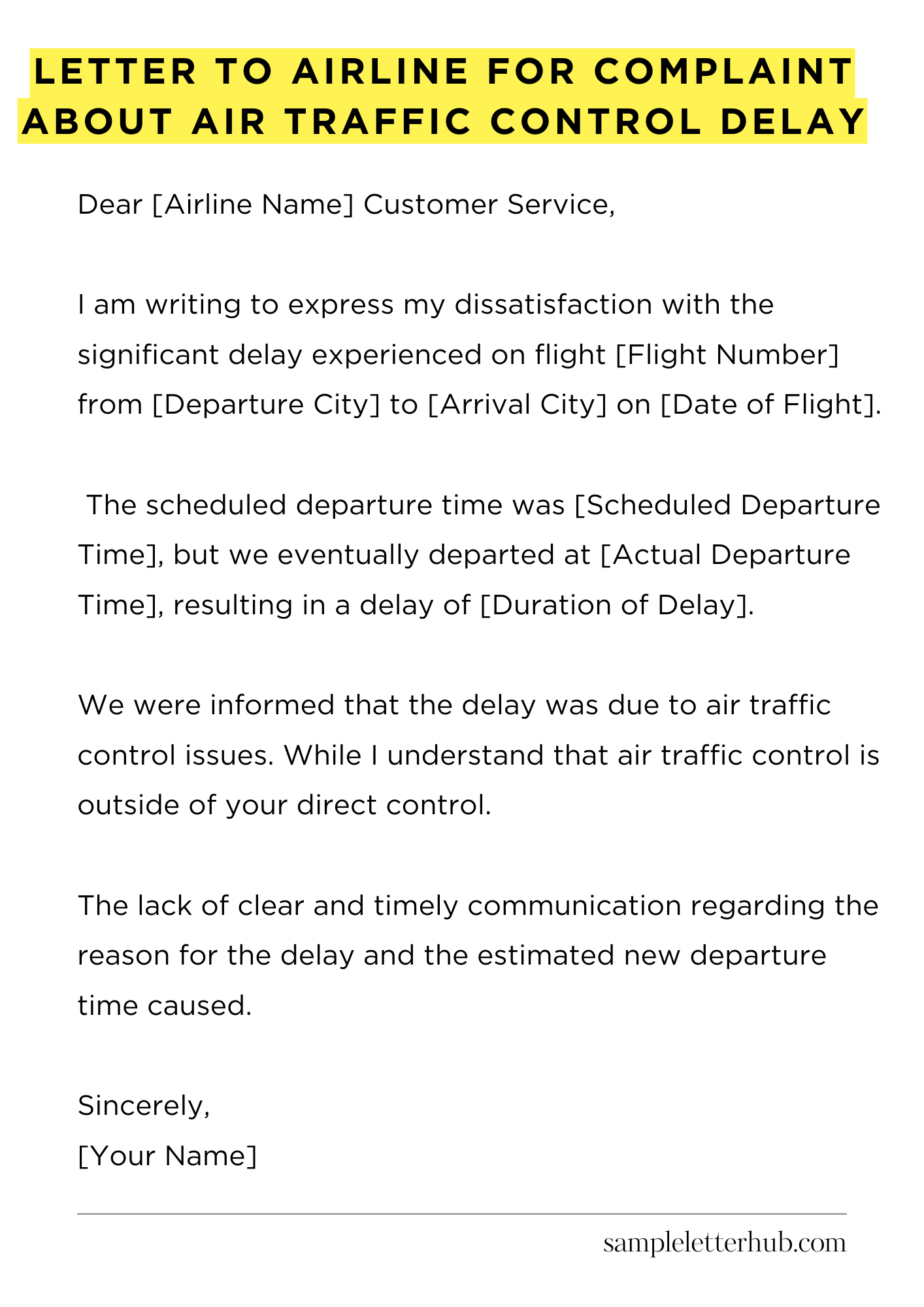 Letter To Airline For Complaint About Air Traffic Control Delay