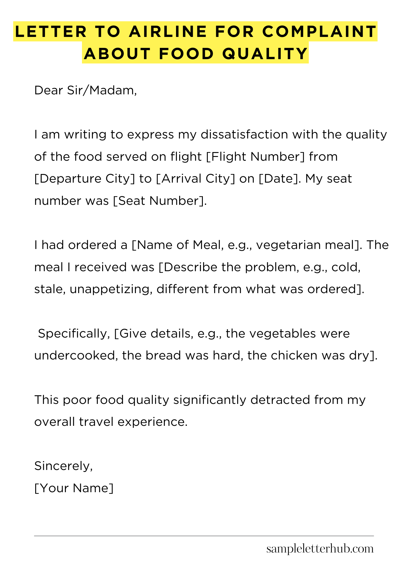 Letter To Airline For Complaint About Food Quality
