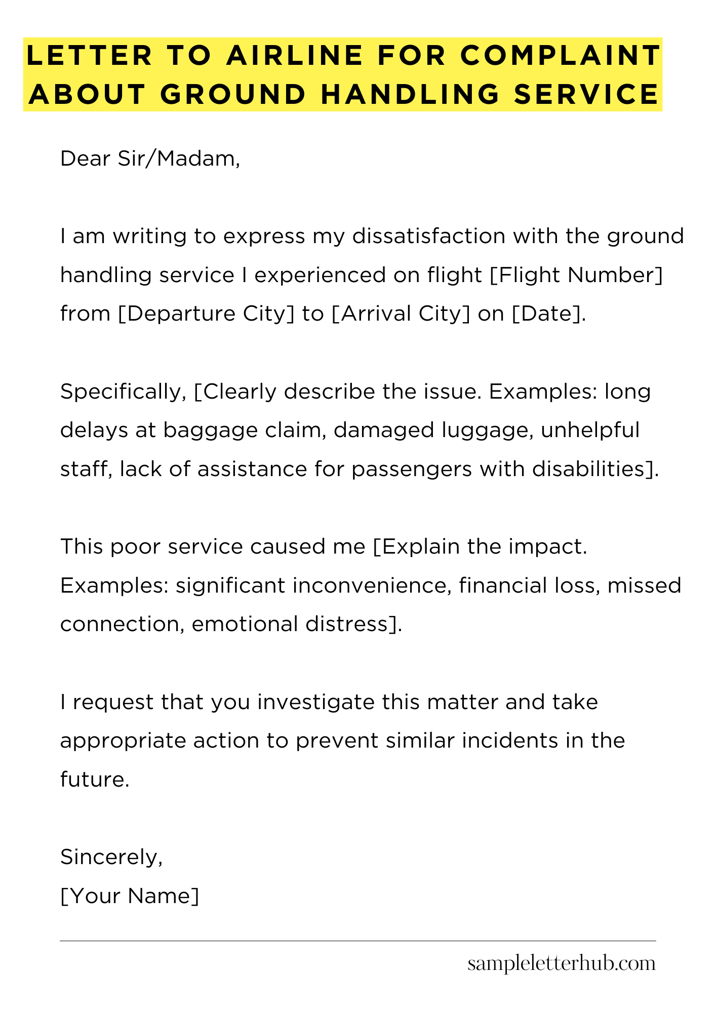 Letter To Airline For Complaint About Ground Handling Service