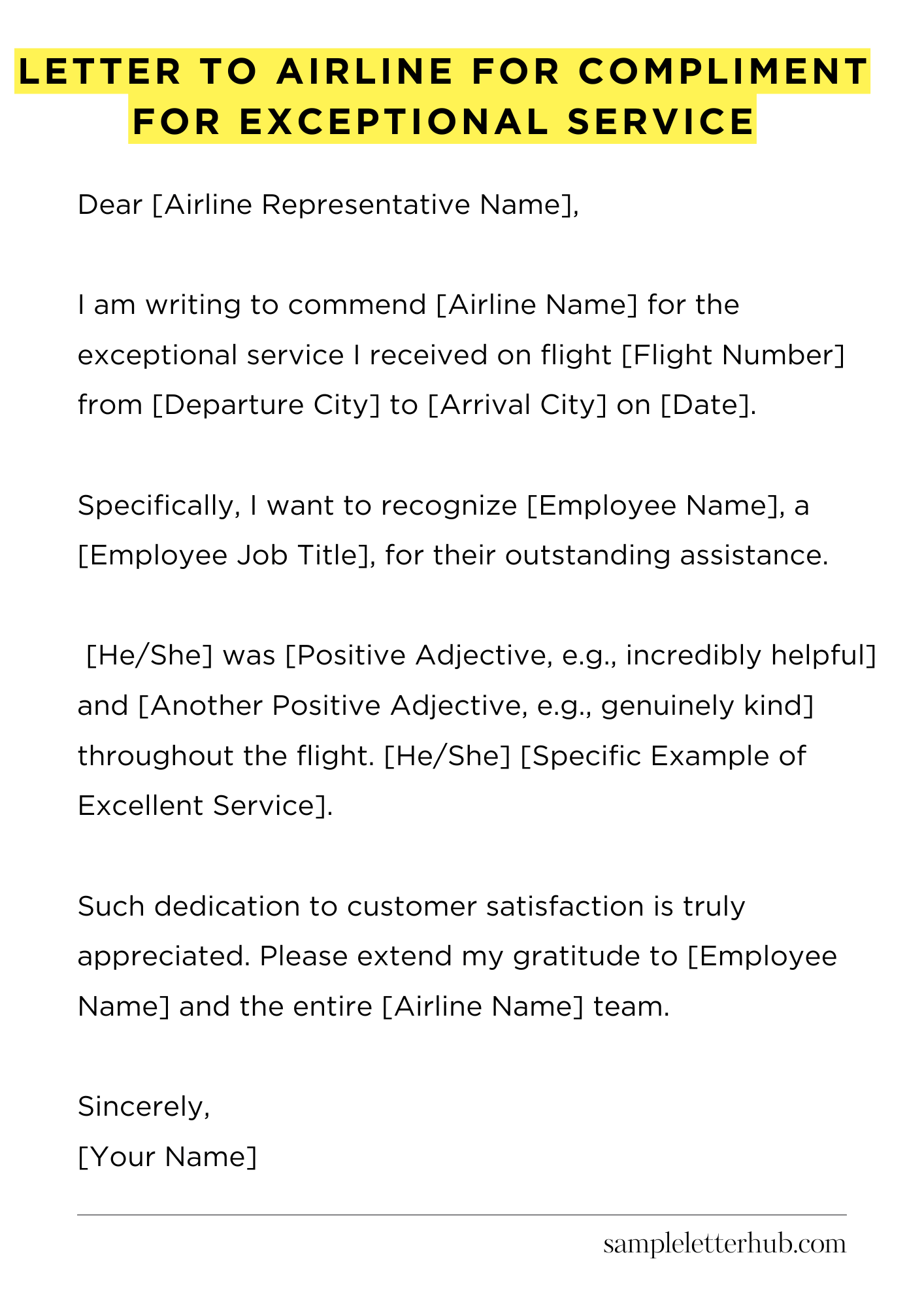 Letter To Airline For Compliment For Exceptional Service