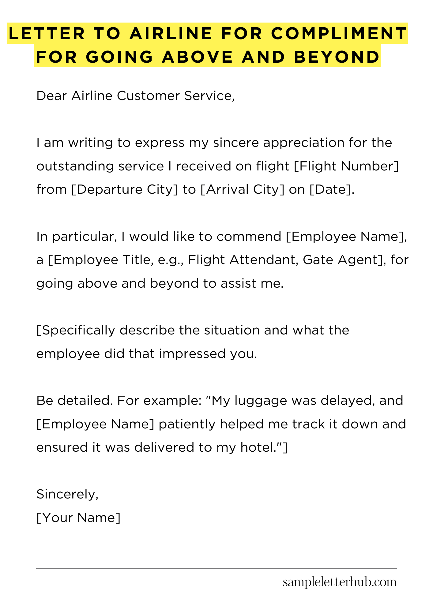 Letter To Airline For Compliment For Going Above And Beyond