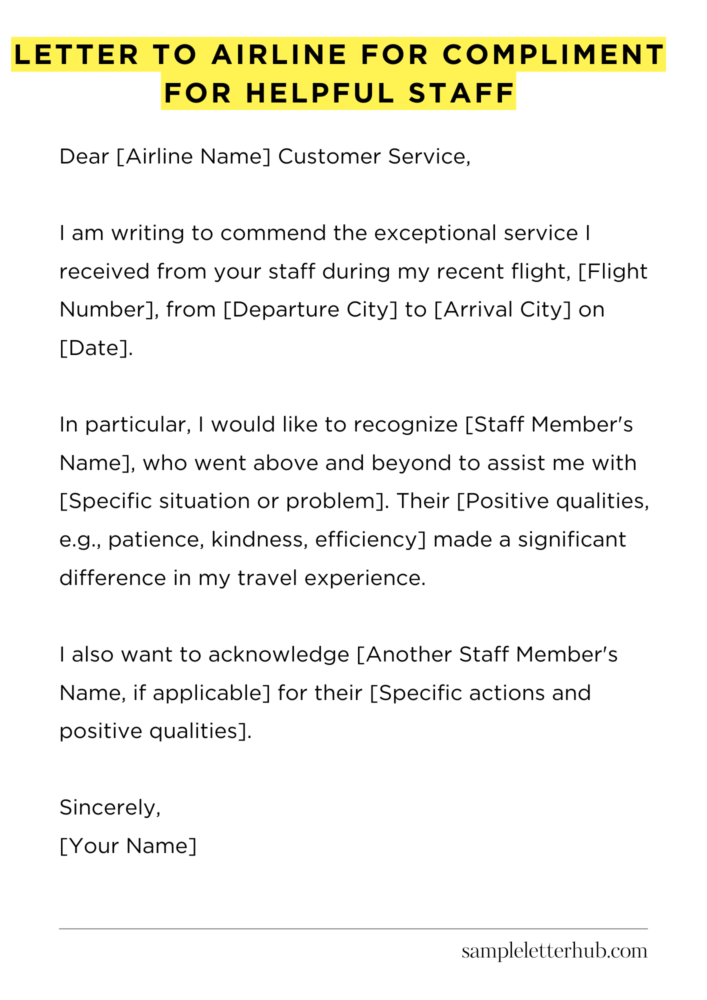 Letter To Airline For Compliment For Helpful Staff