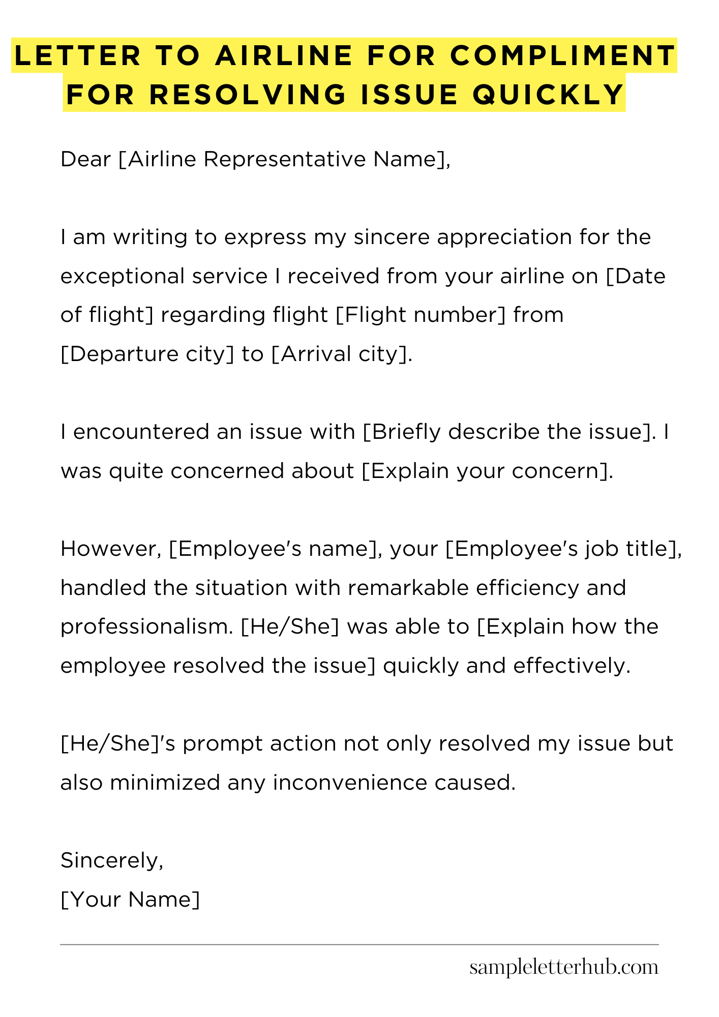 Letter To Airline For Compliment For Resolving Issue Quickly