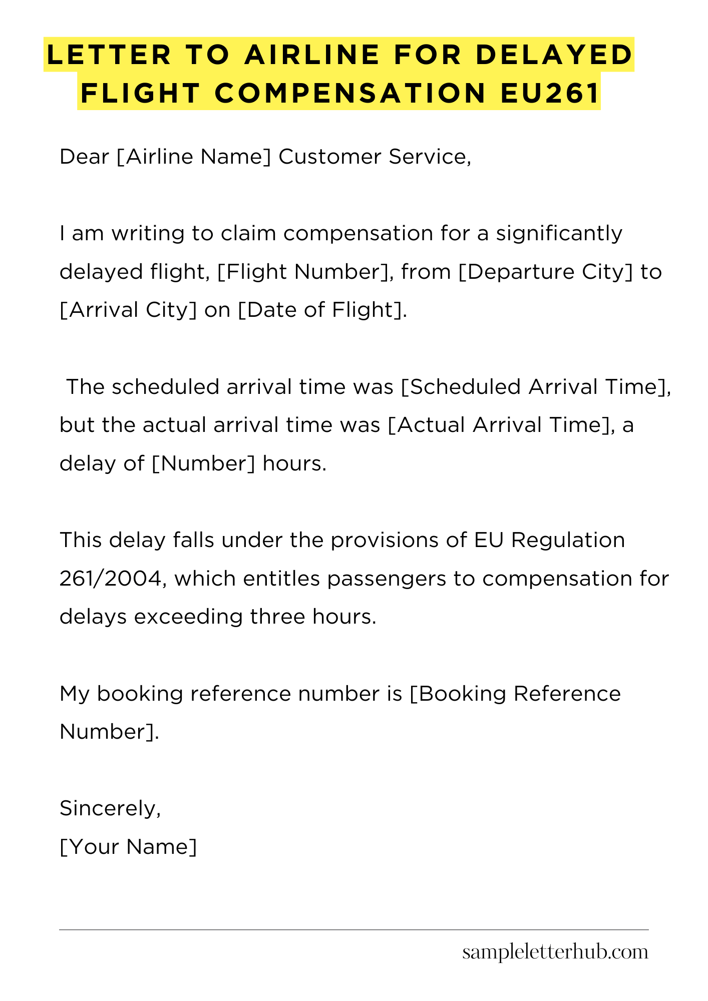 Letter To Airline For Delayed Flight Compensation Eu261