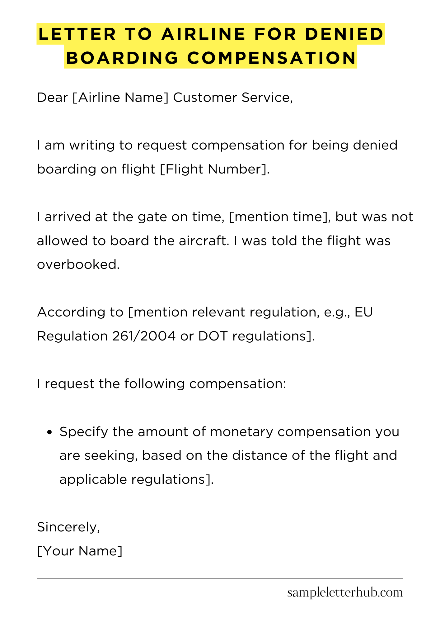 Letter To Airline For Denied Boarding Compensation