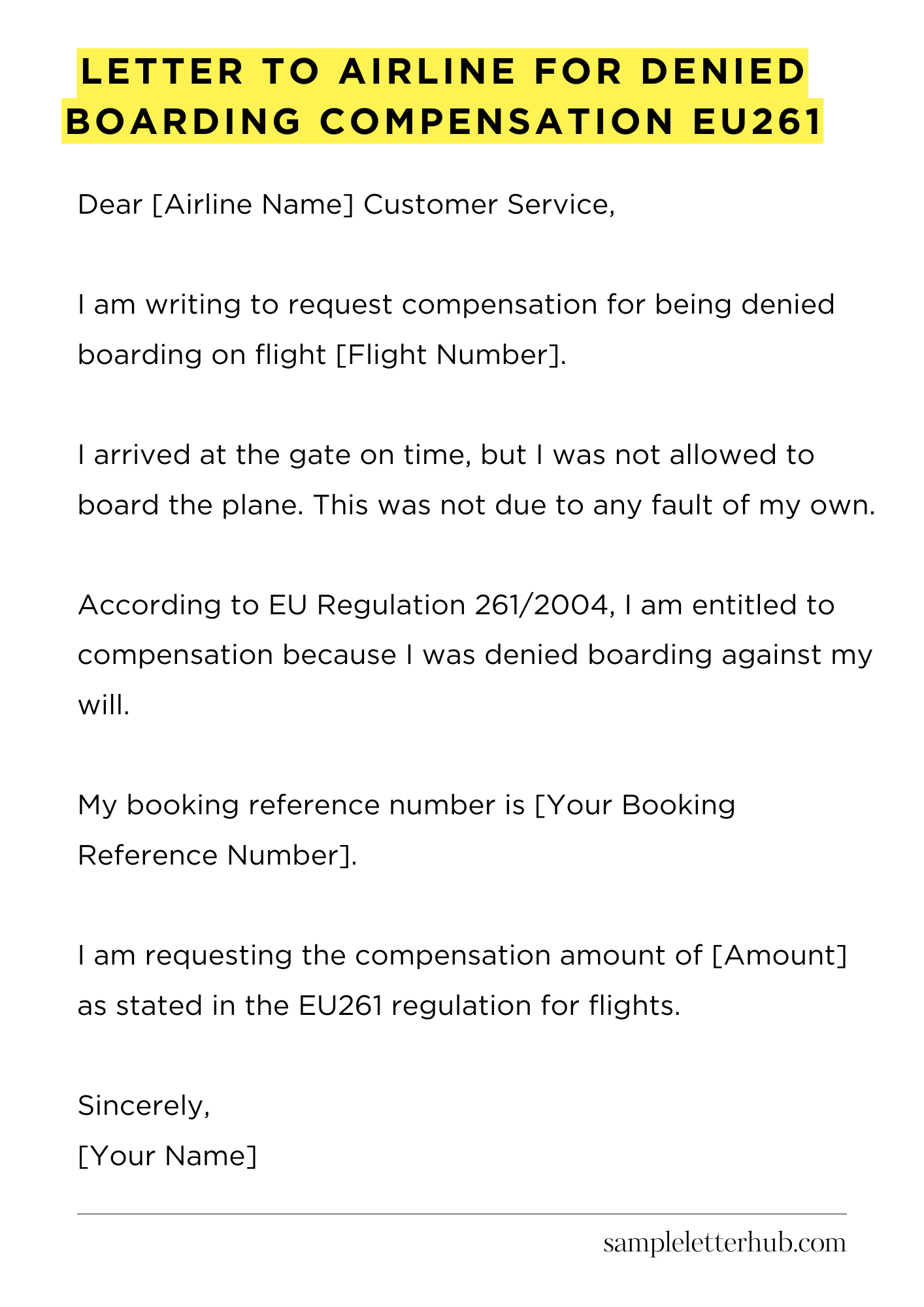 Letter To Airline For Denied Boarding Compensation Eu261
