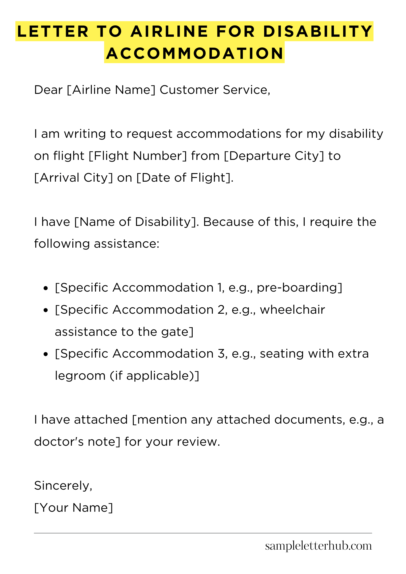Letter To Airline For Disability Accommodation