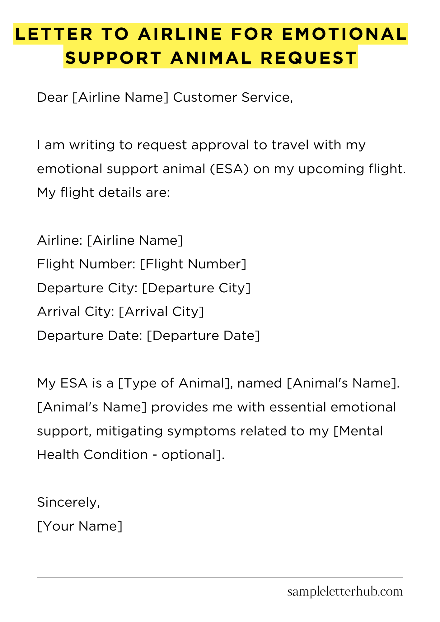 Letter To Airline For Emotional Support Animal Request