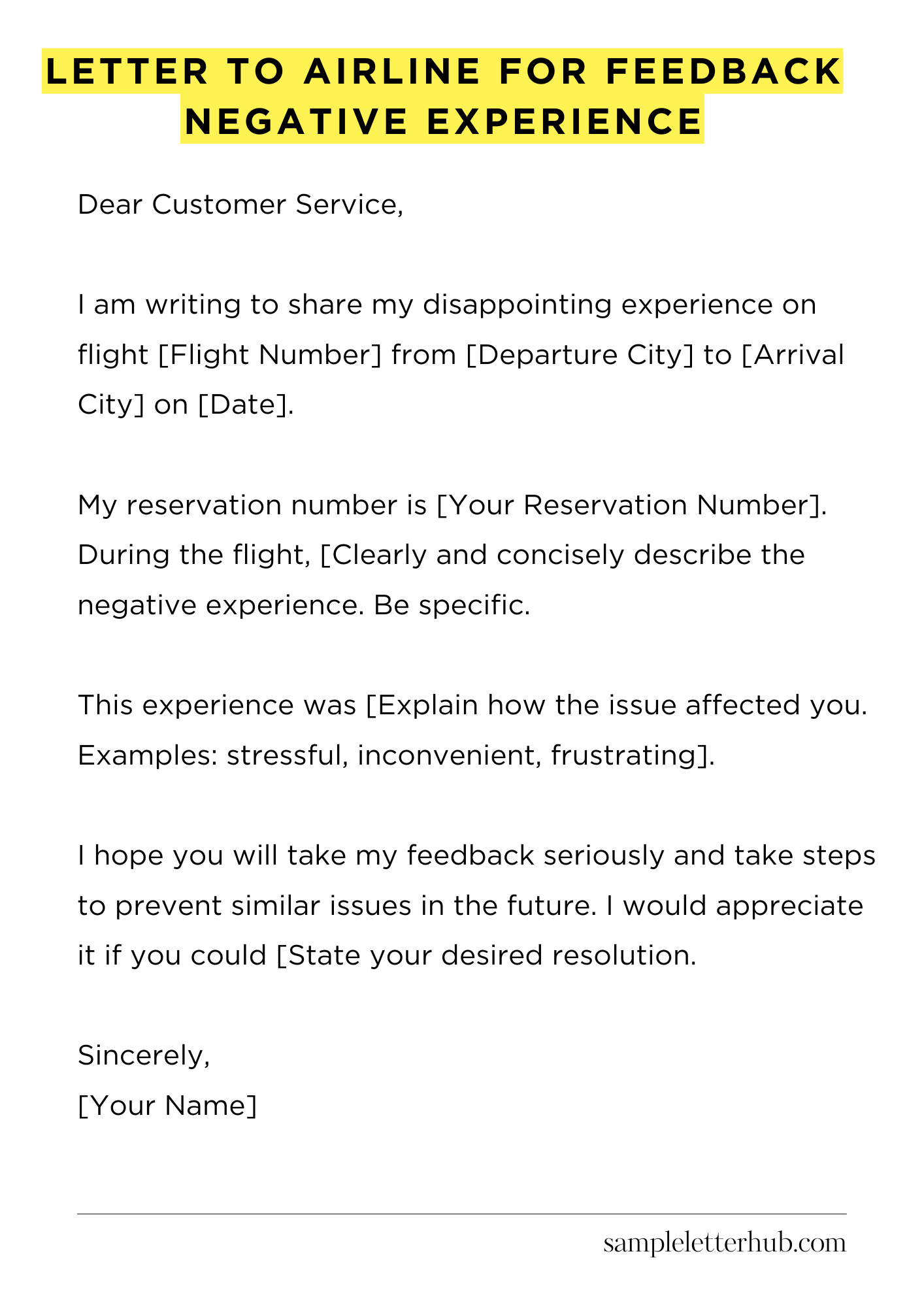 Letter To Airline For Feedback Negative Experience