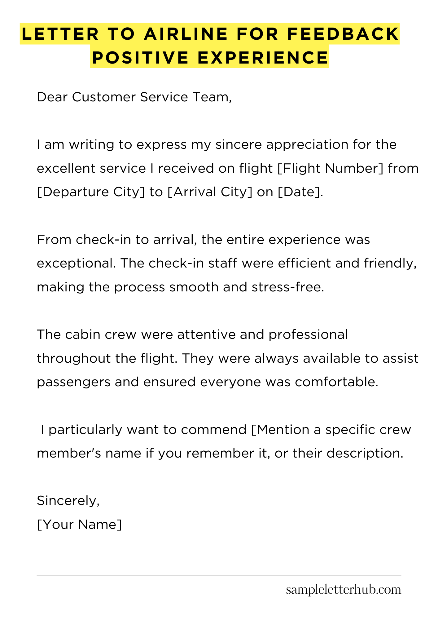 Letter To Airline For Feedback Positive Experience