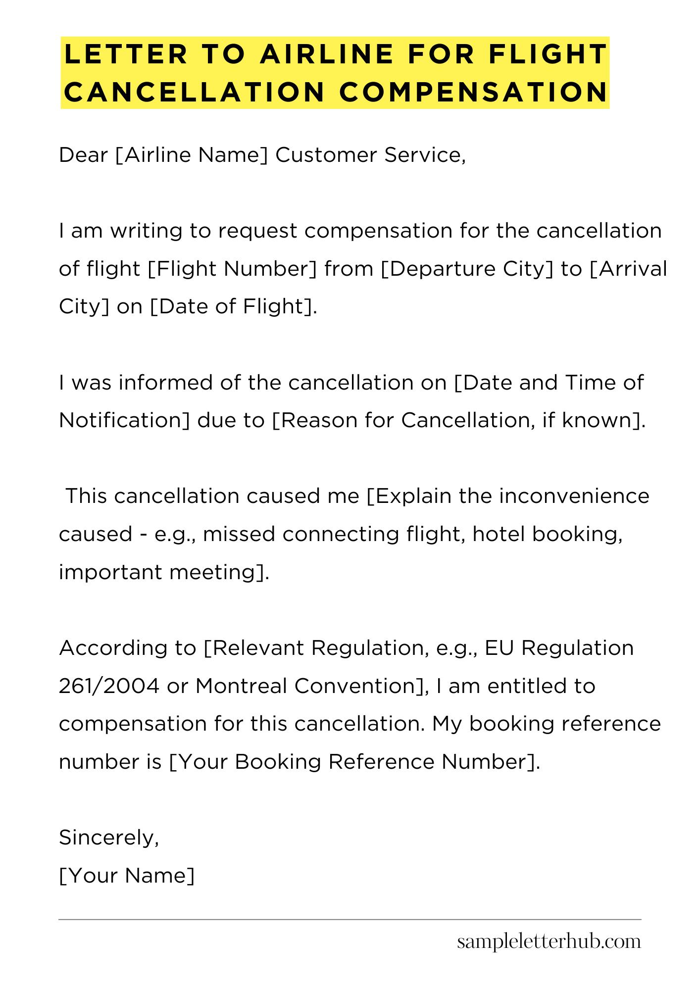 Letter To Airline For Flight Cancellation Compensation