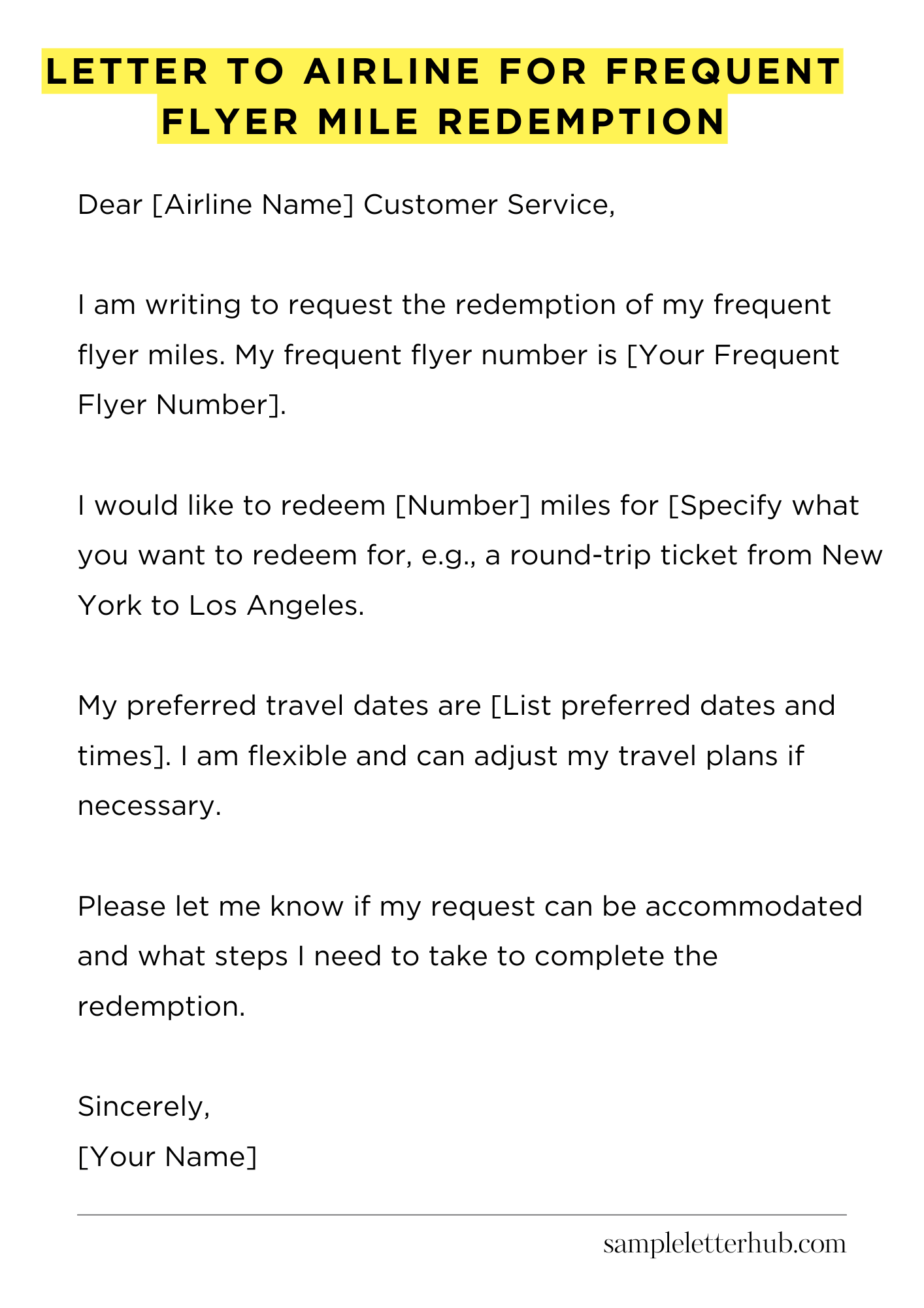 Letter To Airline For Frequent Flyer Mile Redemption