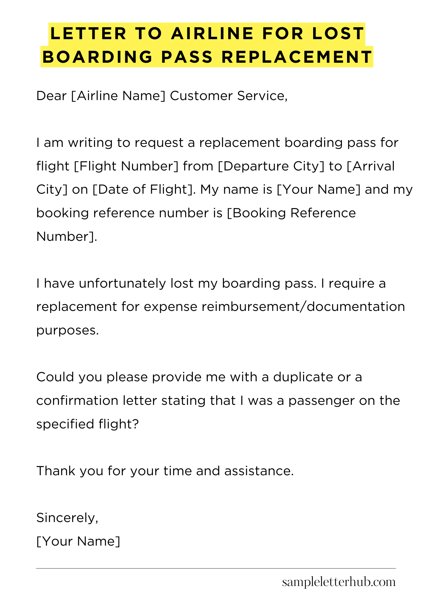 Letter To Airline For Lost Boarding Pass Replacement