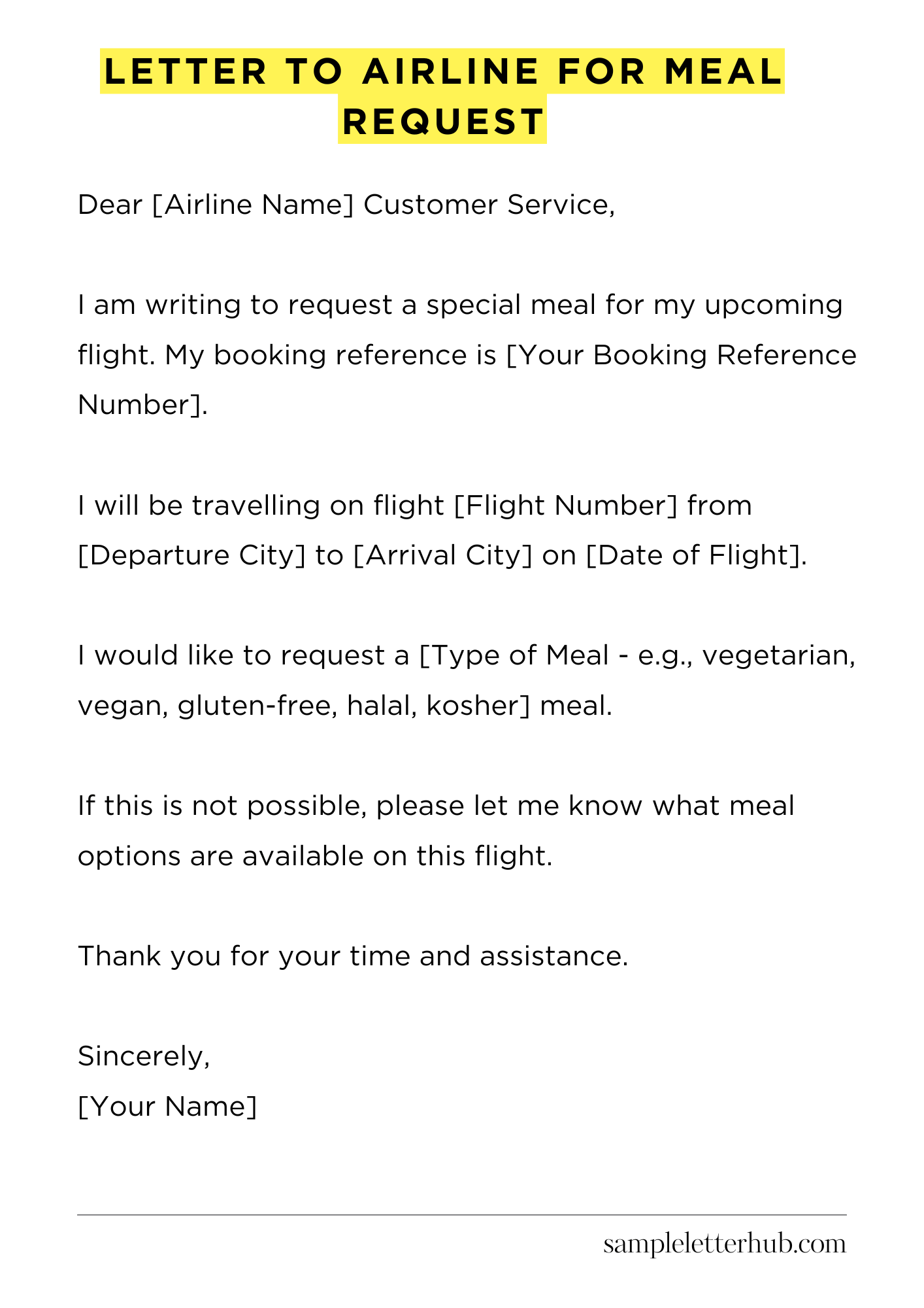 Letter To Airline For Meal Request
