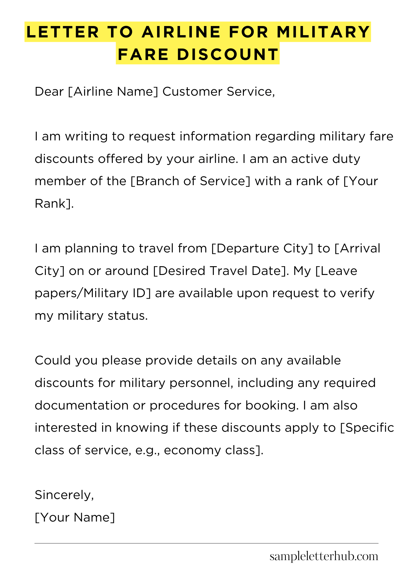 Letter To Airline For Military Fare Discount