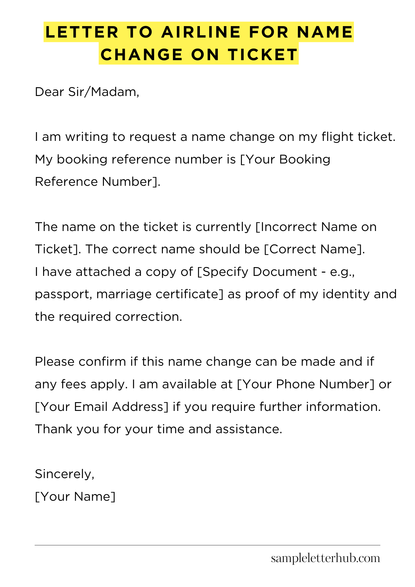 Letter To Airline For Name Change On Ticket