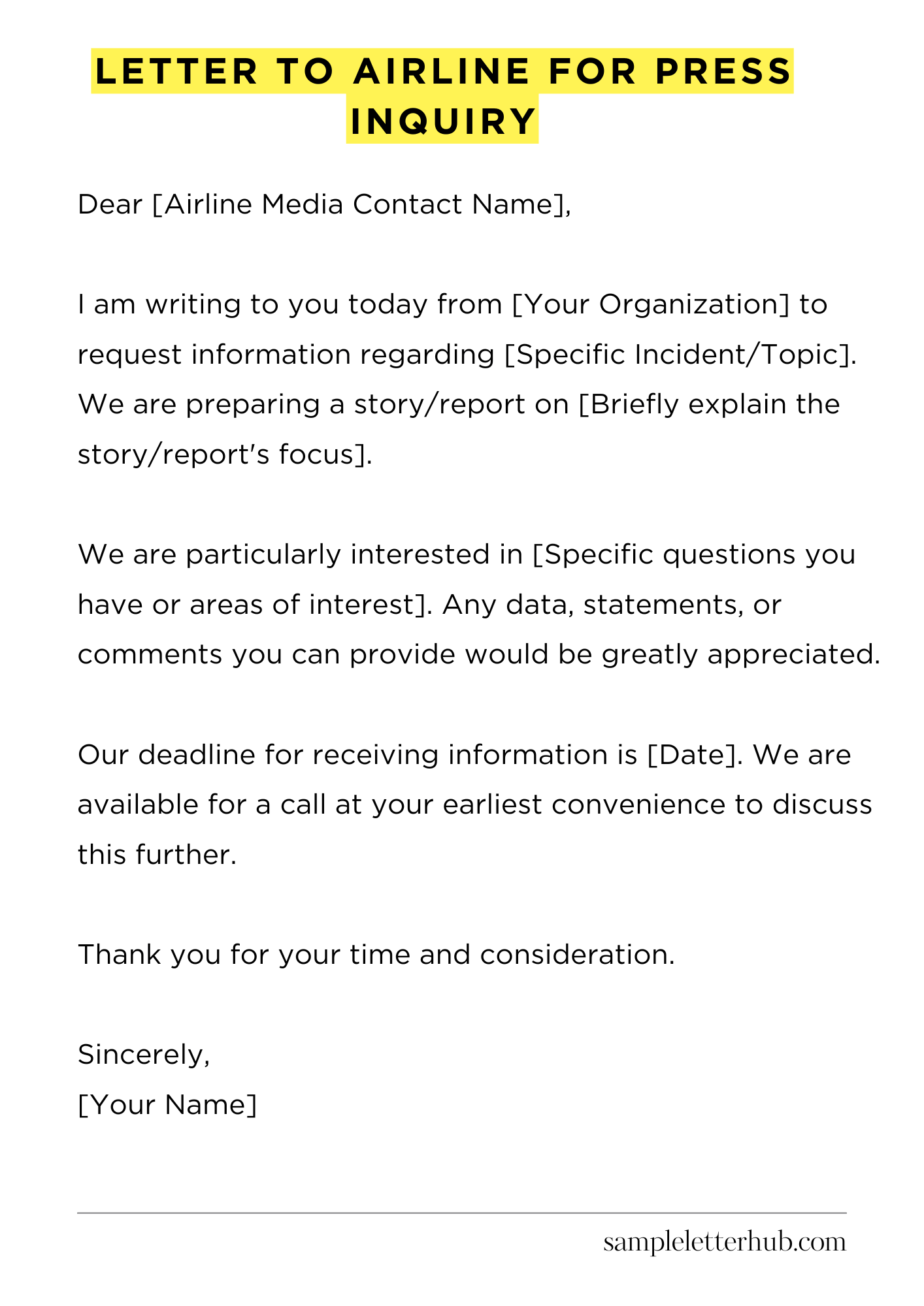 Letter To Airline For Press Inquiry